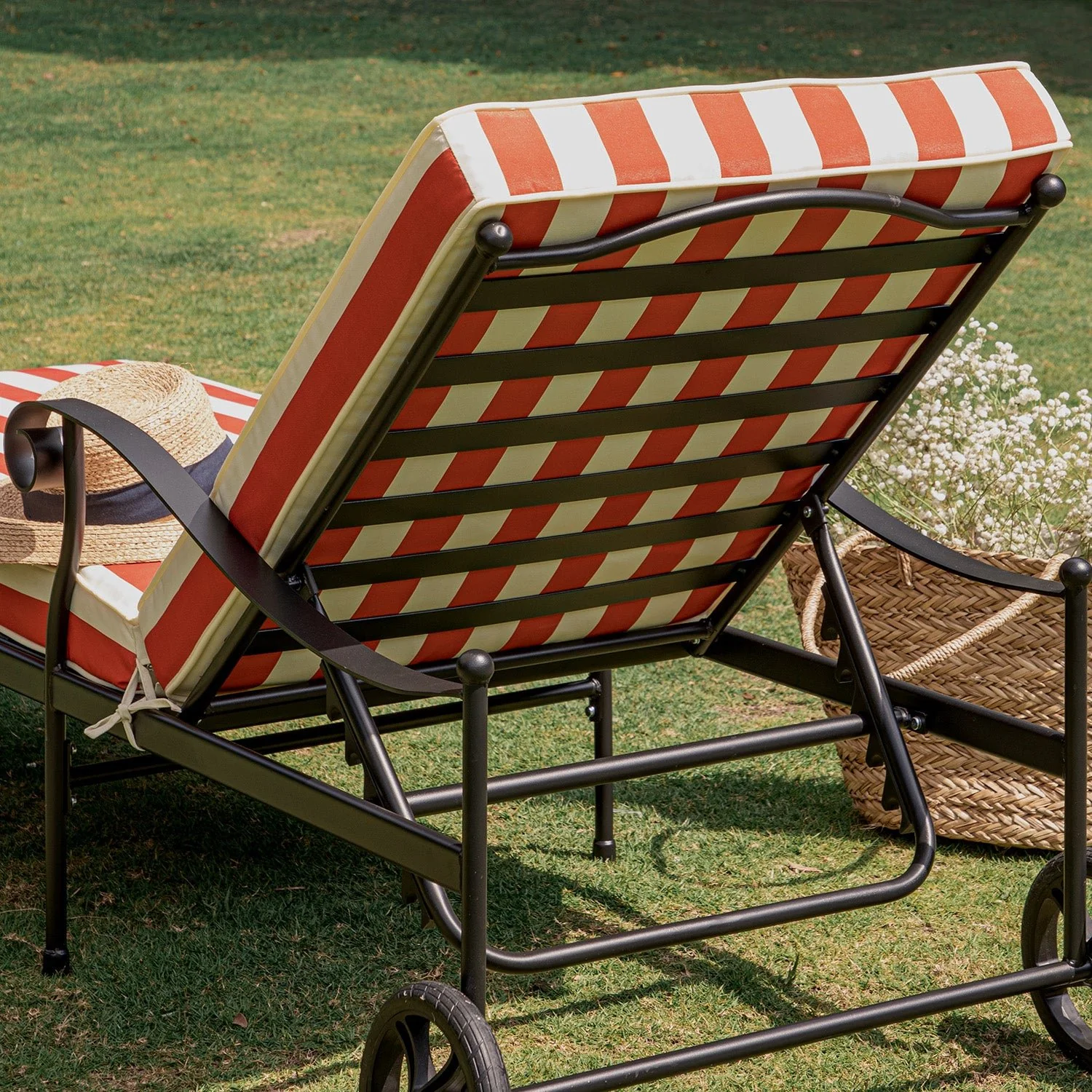Haymes Metal Sun Lounger with Wheels, Scarlet Stripe - Image 8