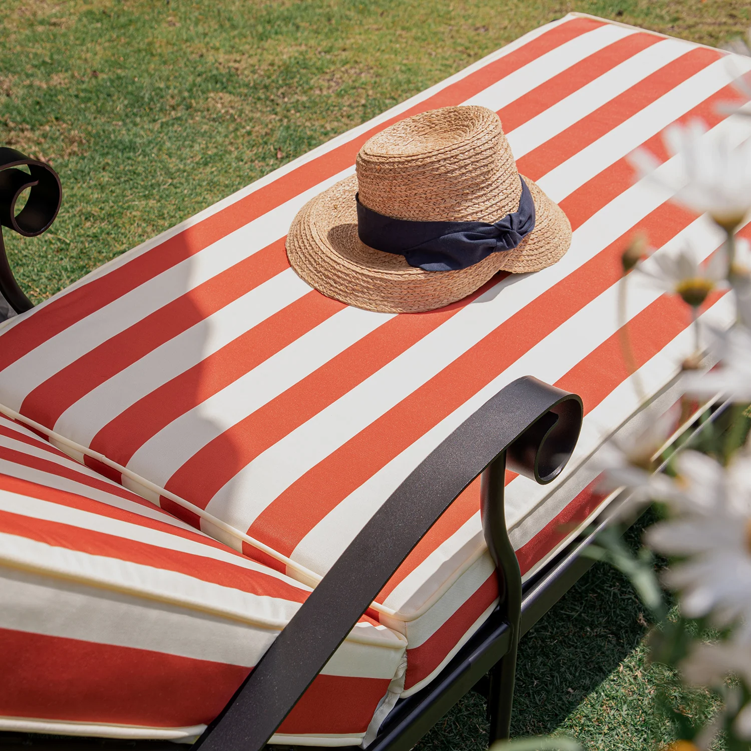 Haymes Metal Sun Lounger with Wheels, Scarlet Stripe - Image 9