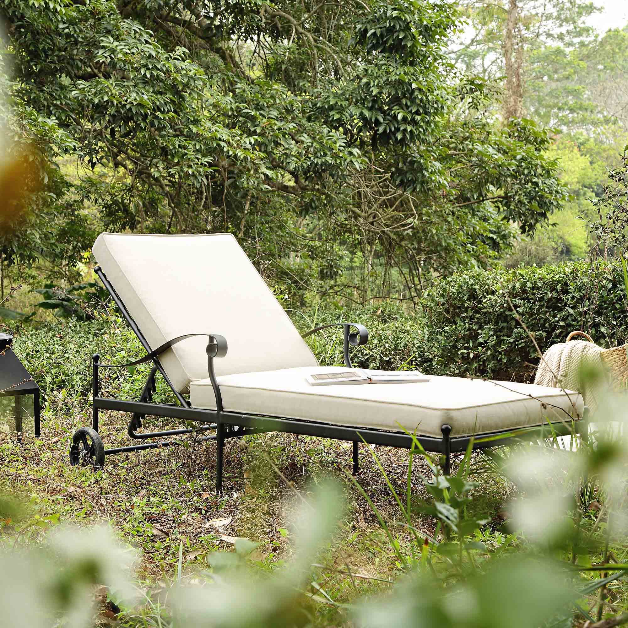 Haymes Metal Sun Lounger with Wheels, Beige - Image 2