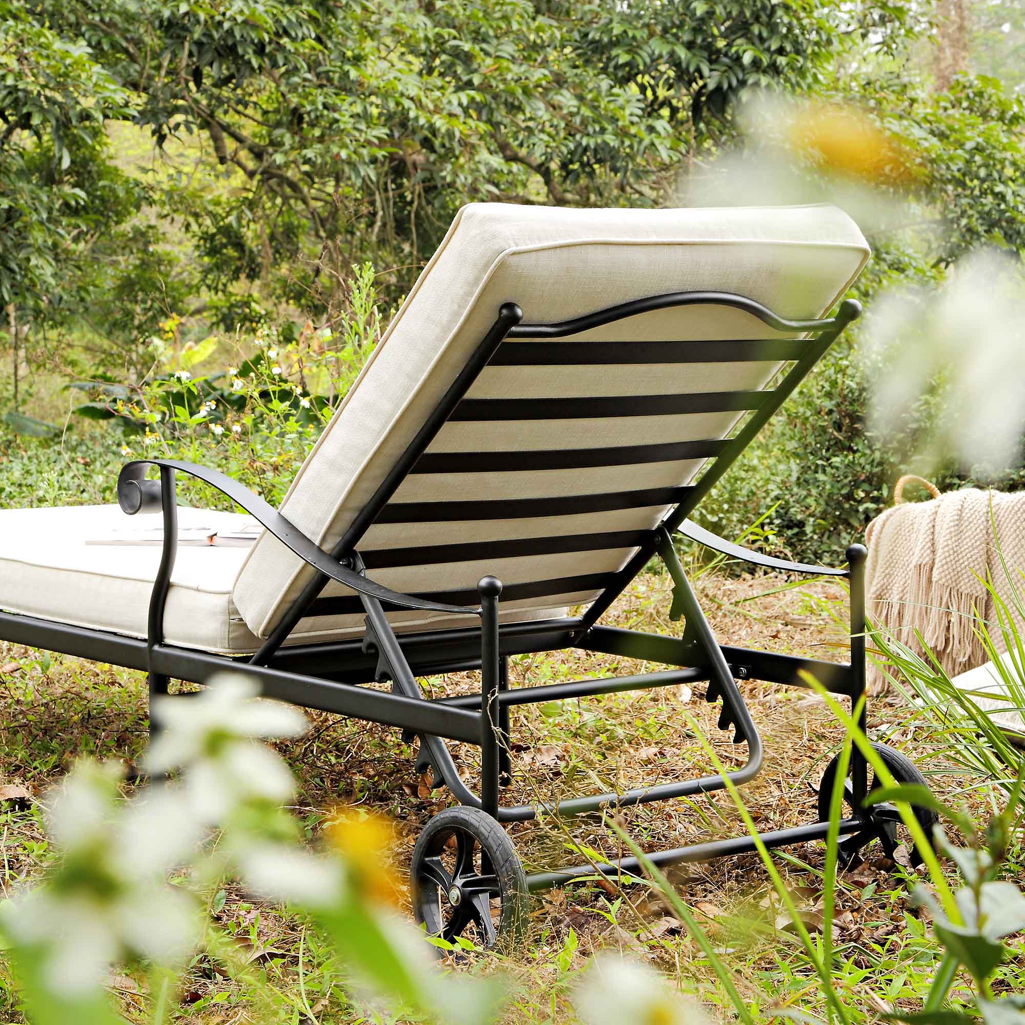 Haymes Metal Sun Lounger with Wheels, Beige - Image 3