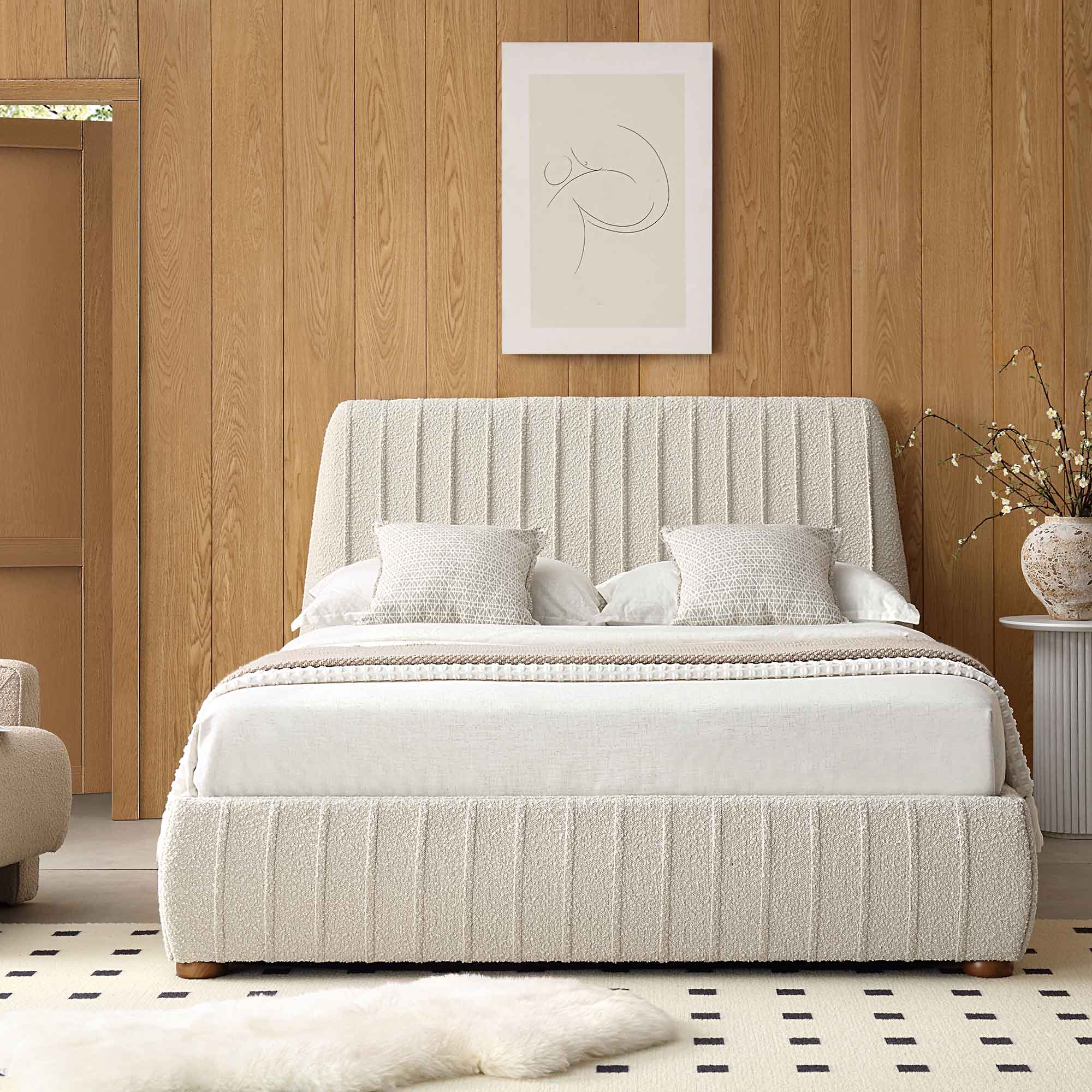 Helia Pleated Ottoman Storage Bed, Beige Boucle - Image 2