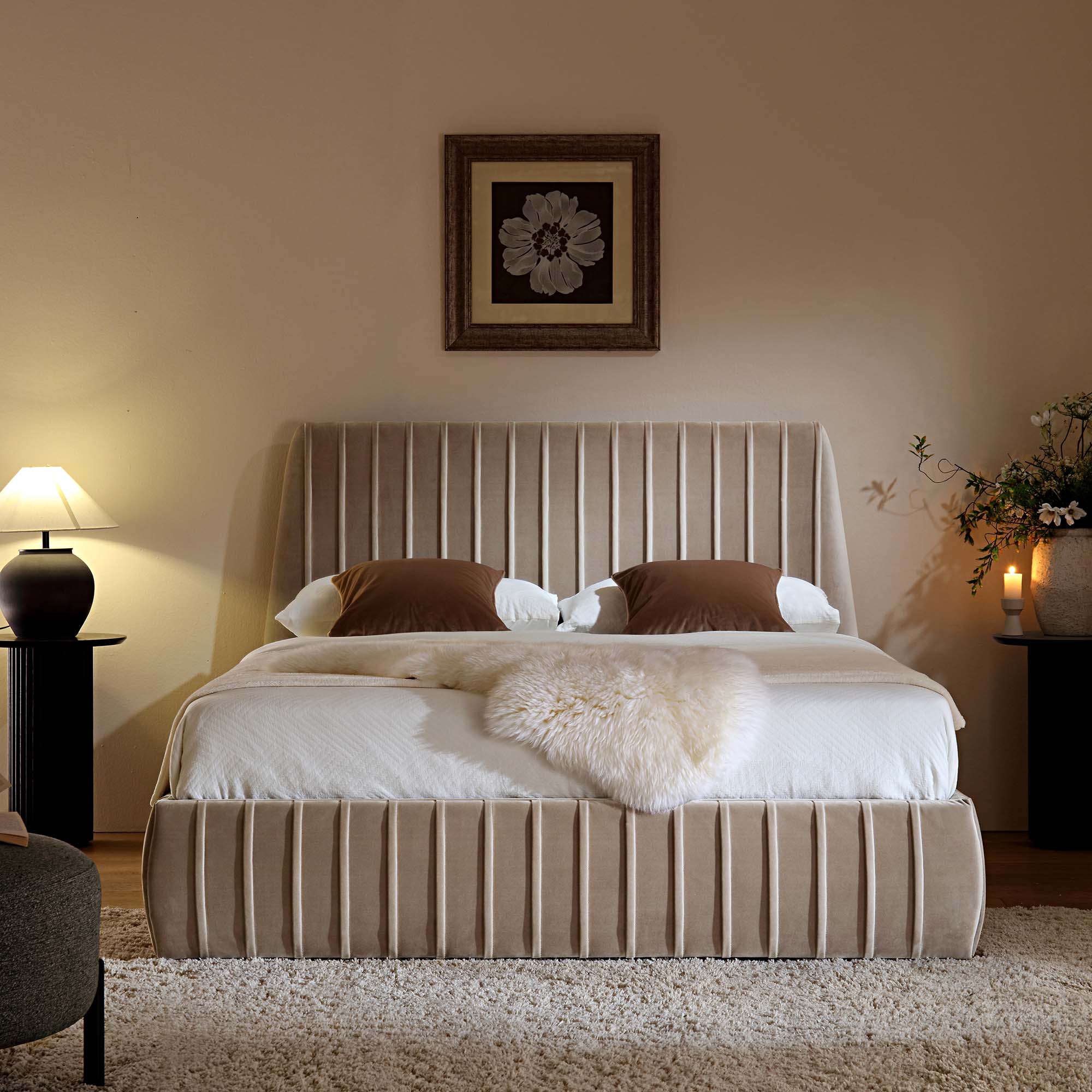 Helia Pleated Ottoman Storage Bed, Taupe Velvet - Image 2