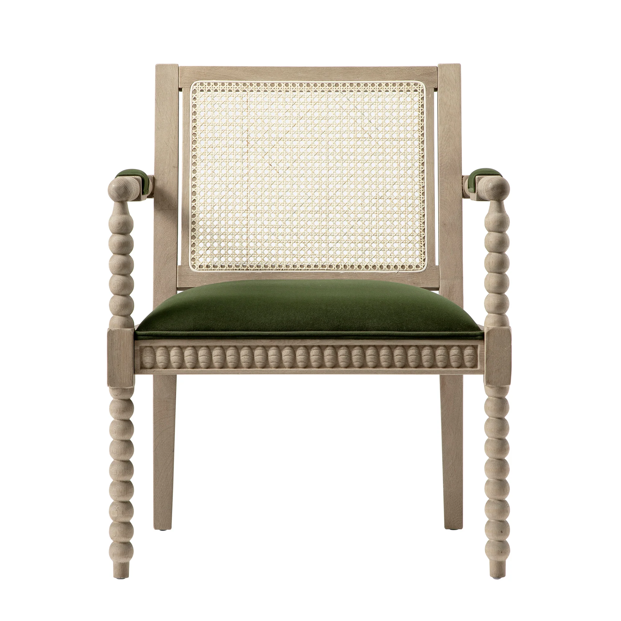 Hemingford Moss Green Velvet Bobbin Washed Oak Armchair - Image 10