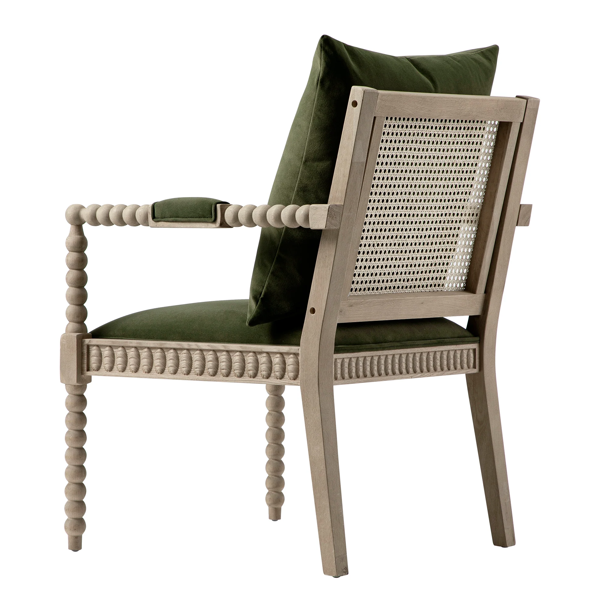 Hemingford Moss Green Velvet Bobbin Washed Oak Armchair - Image 12
