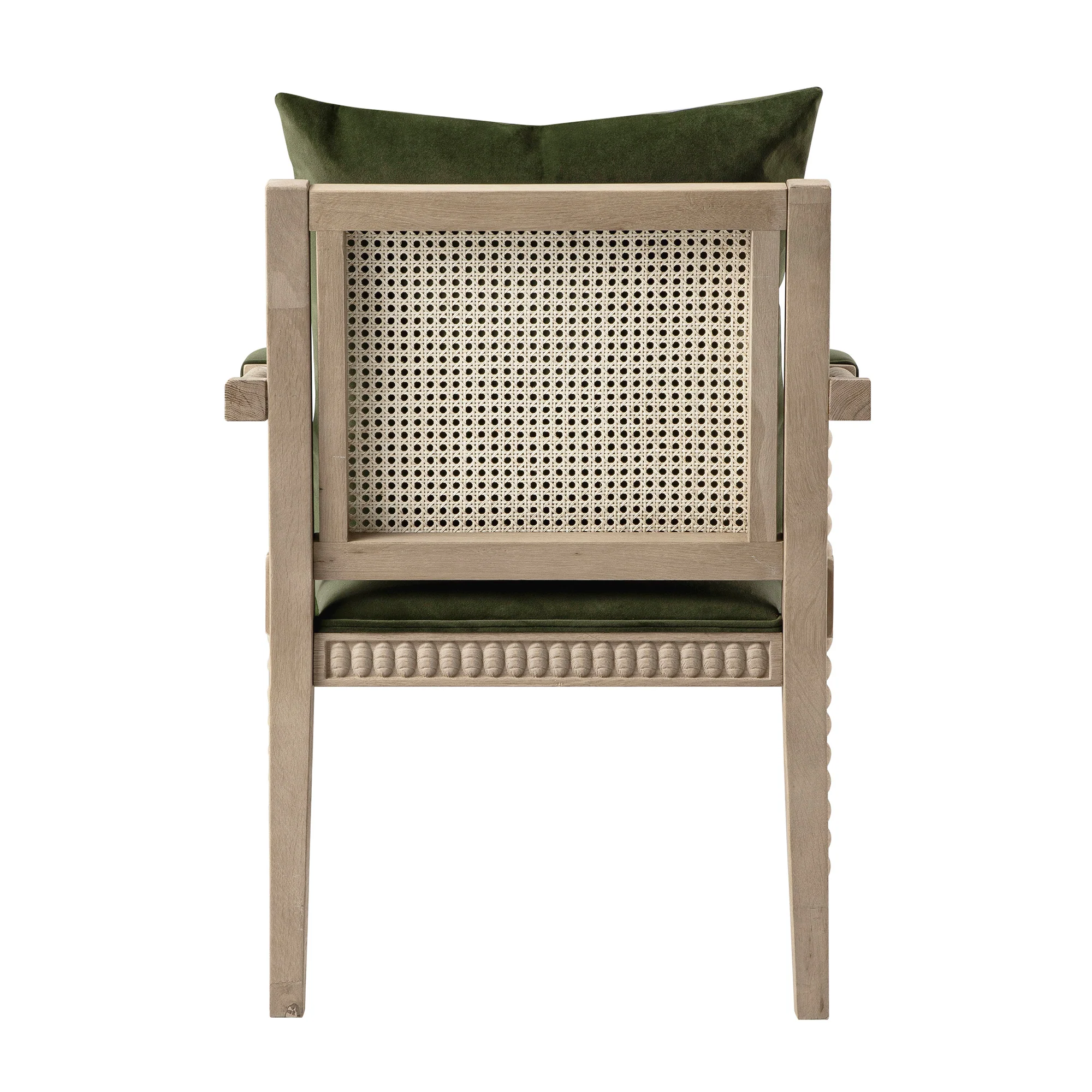 Hemingford Moss Green Velvet Bobbin Washed Oak Armchair - Image 13