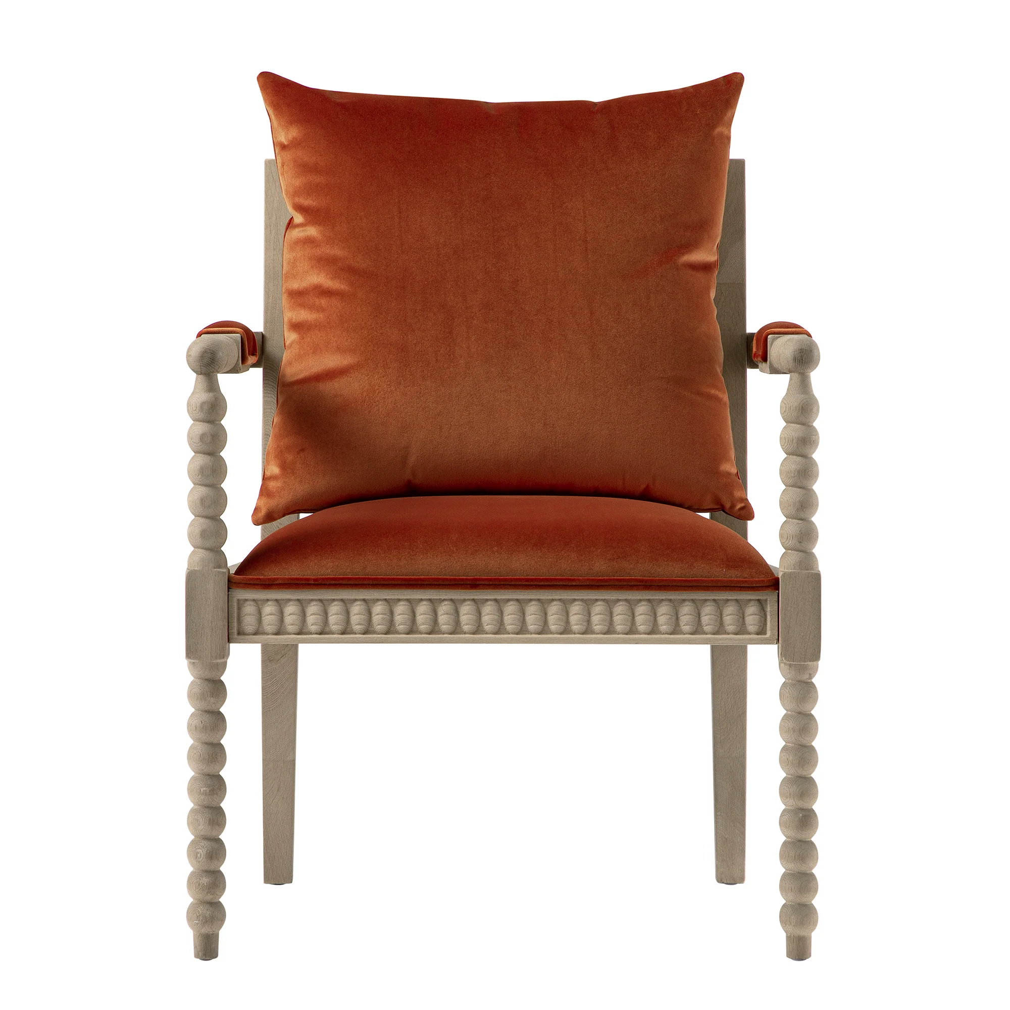 Hemingford Rust Velvet Bobbin Washed Oak Armchair - Image 7