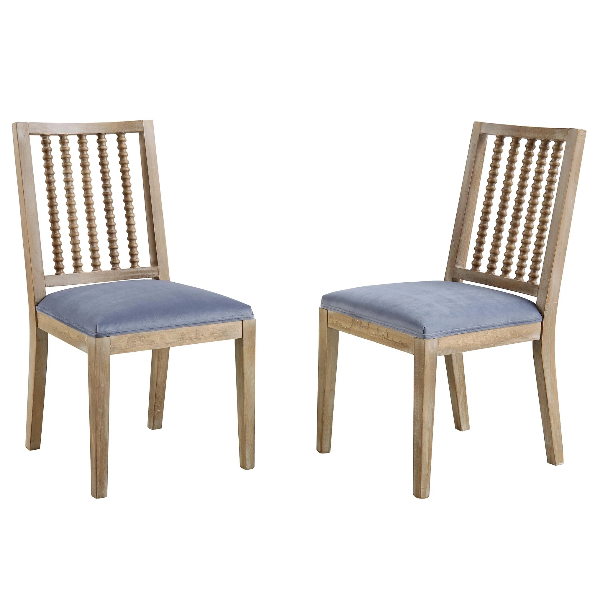 Hemingford Set of 2 Blue Grey Velvet Bobbin Spindle Dining Chair - Image 2