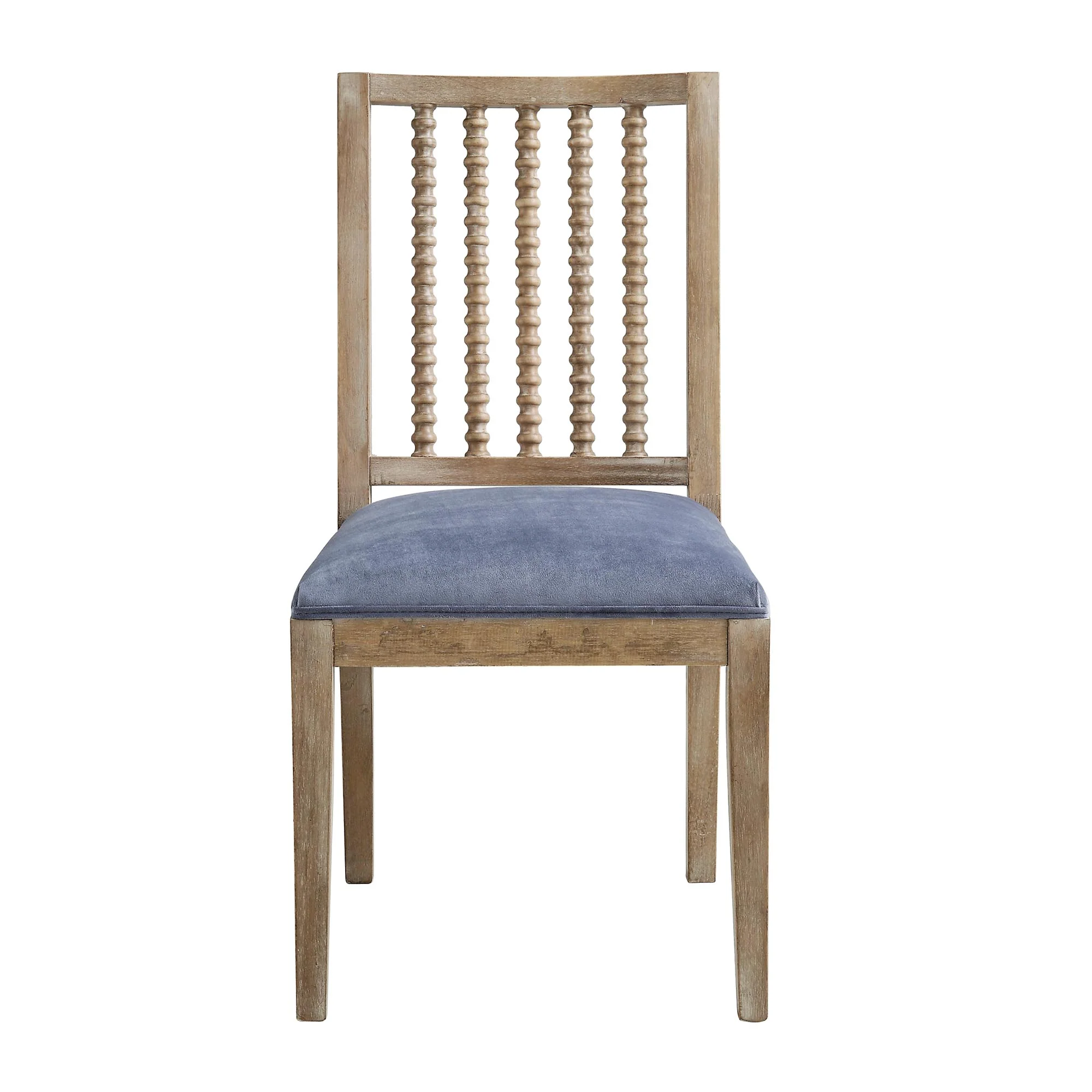 Hemingford Set of 2 Blue Grey Velvet Bobbin Spindle Dining Chair - Image 3