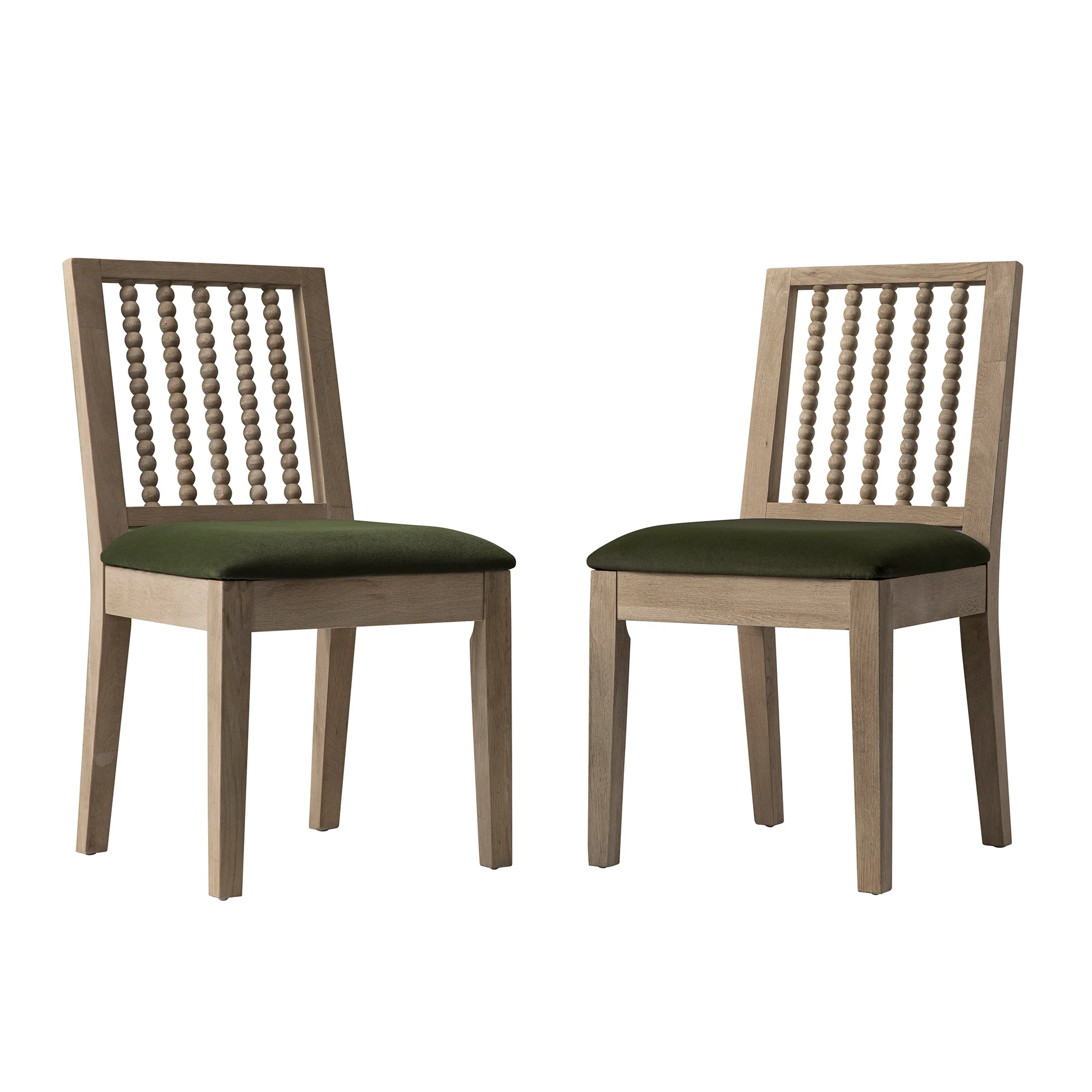 Hemingford Set of 2 Moss Green Velvet Bobbin Spindle Washed Oak Dining Chairs - Image 11