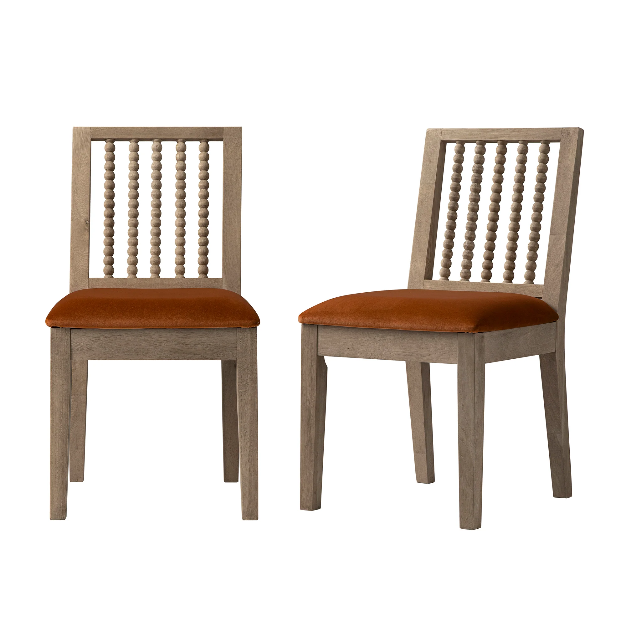 Hemingford Set of 2 Rust Velvet Bobbin Spindle Washed Oak Dining Chairs - Image 6