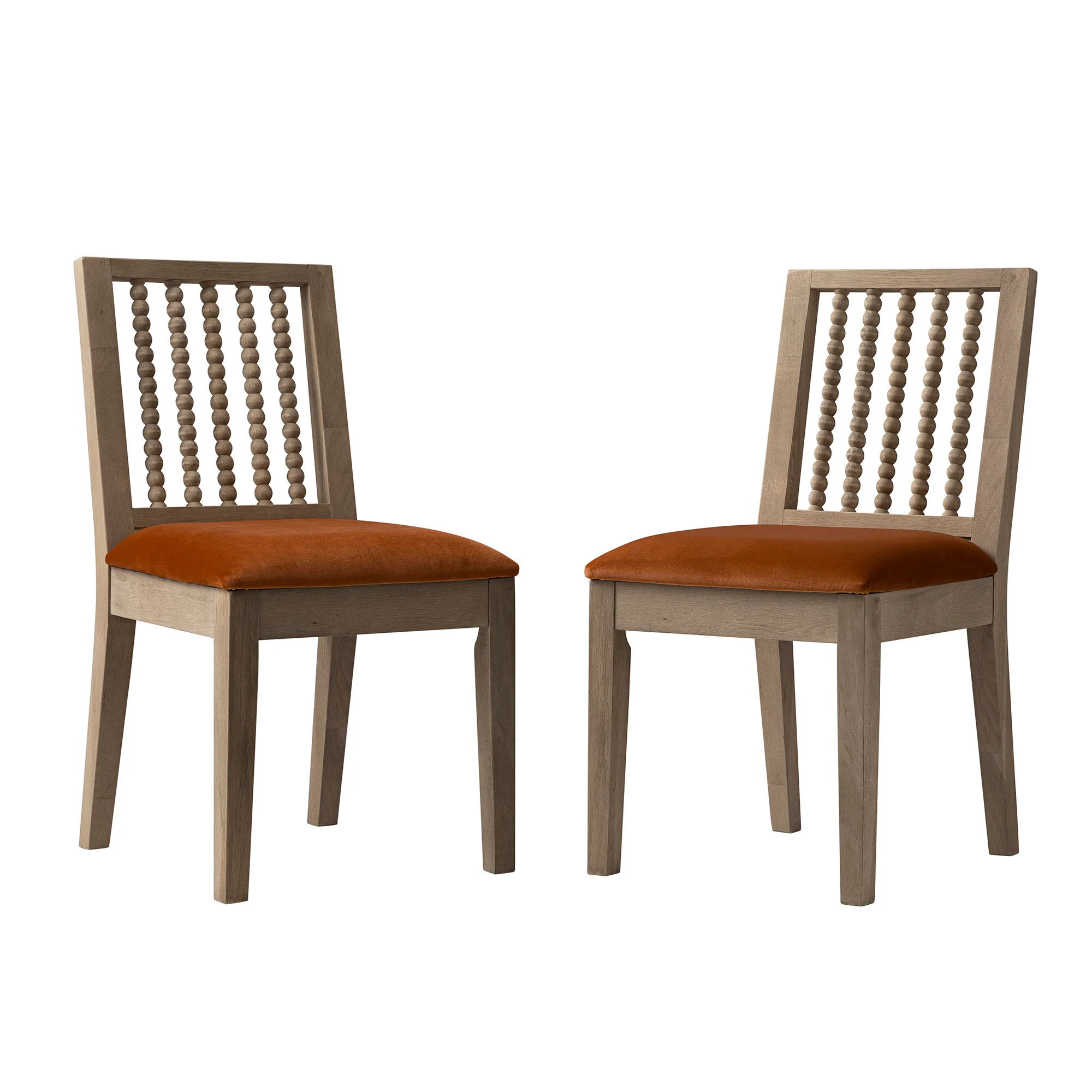 Hemingford Set of 2 Rust Velvet Bobbin Spindle Washed Oak Dining Chairs - Image 7