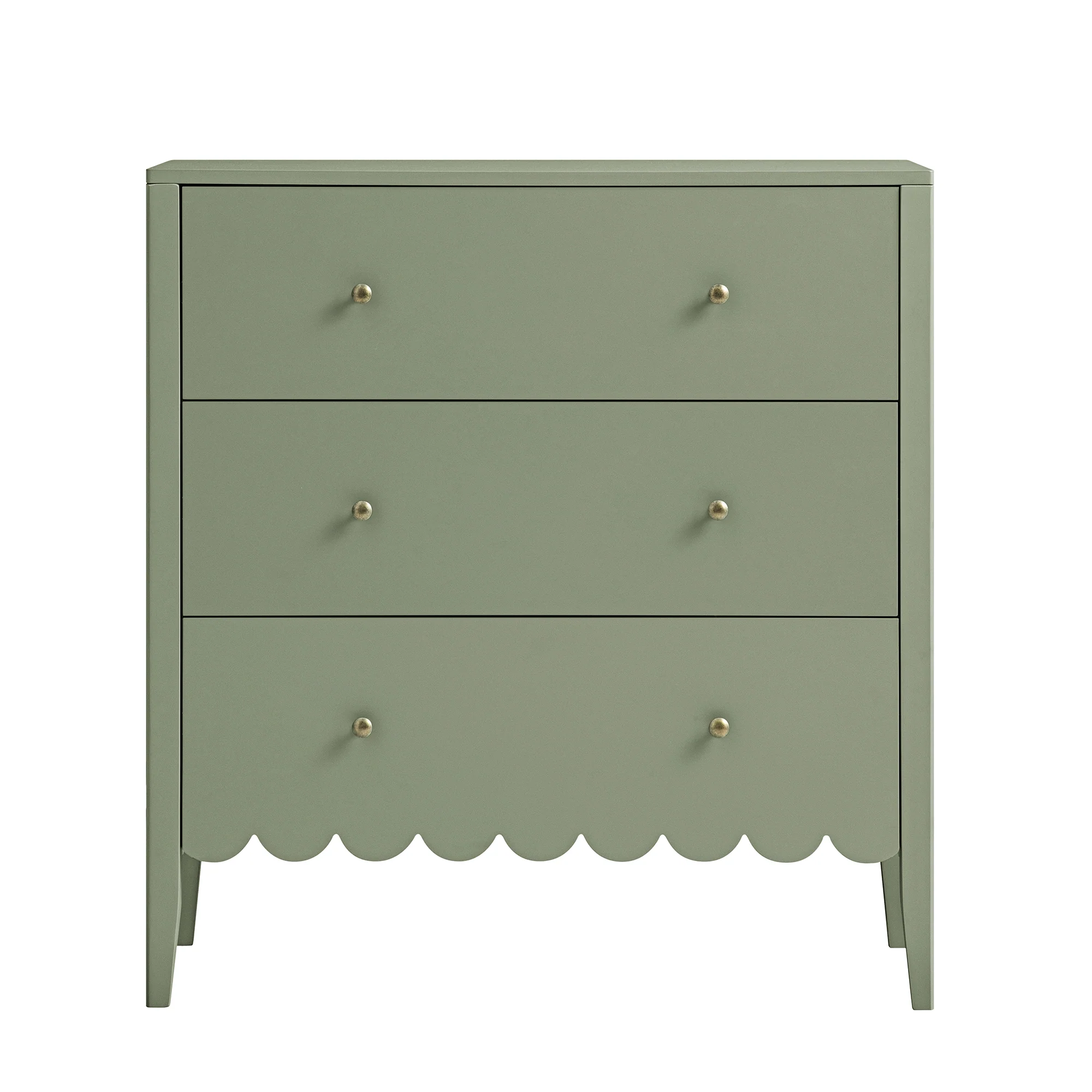 Henley Scalloped Edge 3 Drawer Chest, Sage Green - Image 6