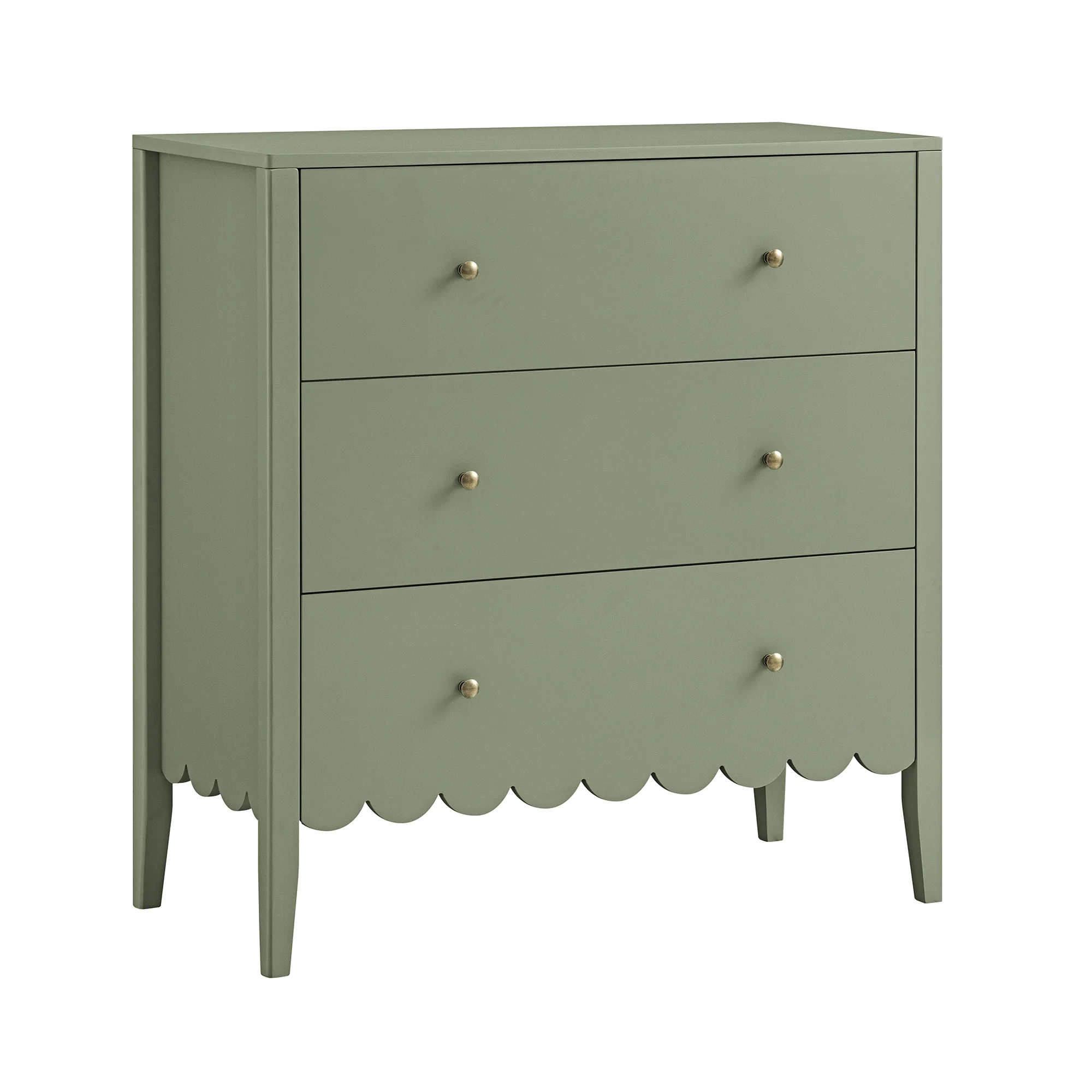 Henley Scalloped Edge 3 Drawer Chest, Sage Green - Image 7
