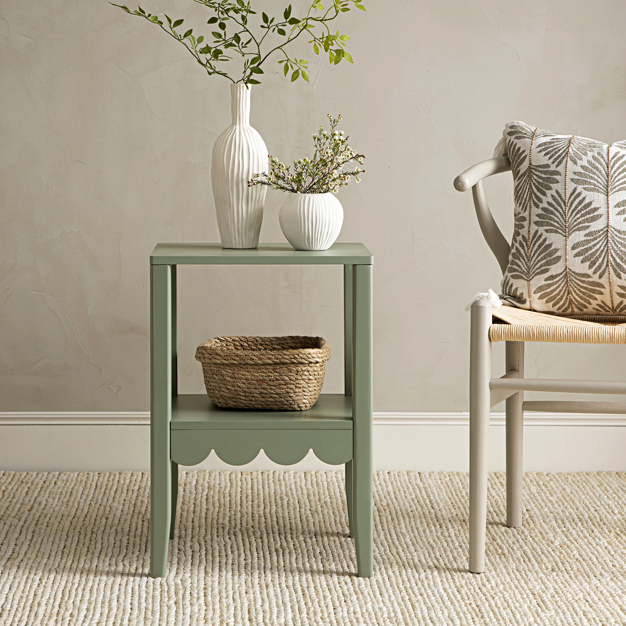 Henley Scalloped Edge Side Table, Sage Green - Image 2