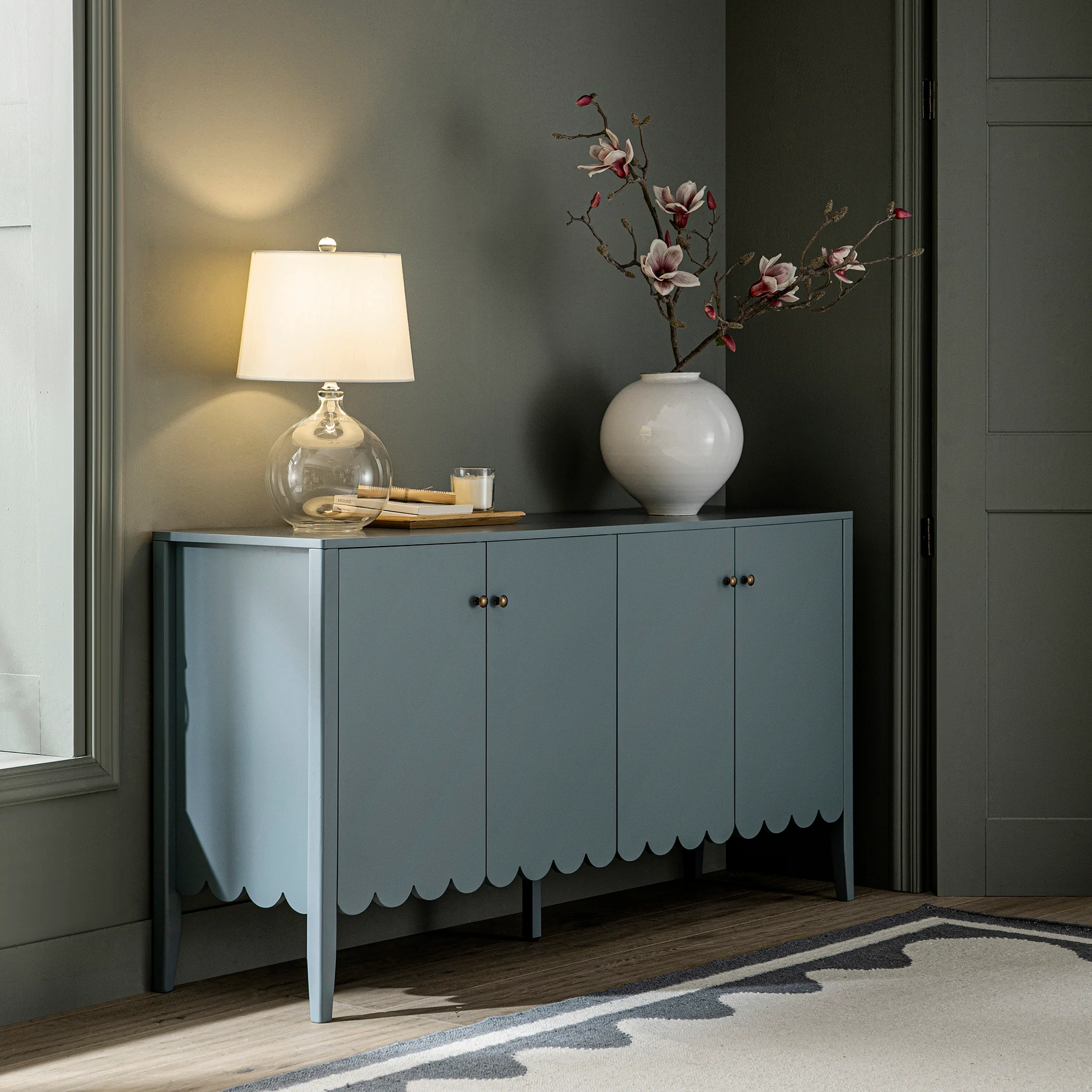 Henley Scalloped Edge 150cm Wide Sideboard, Blue Spruce - Image 3