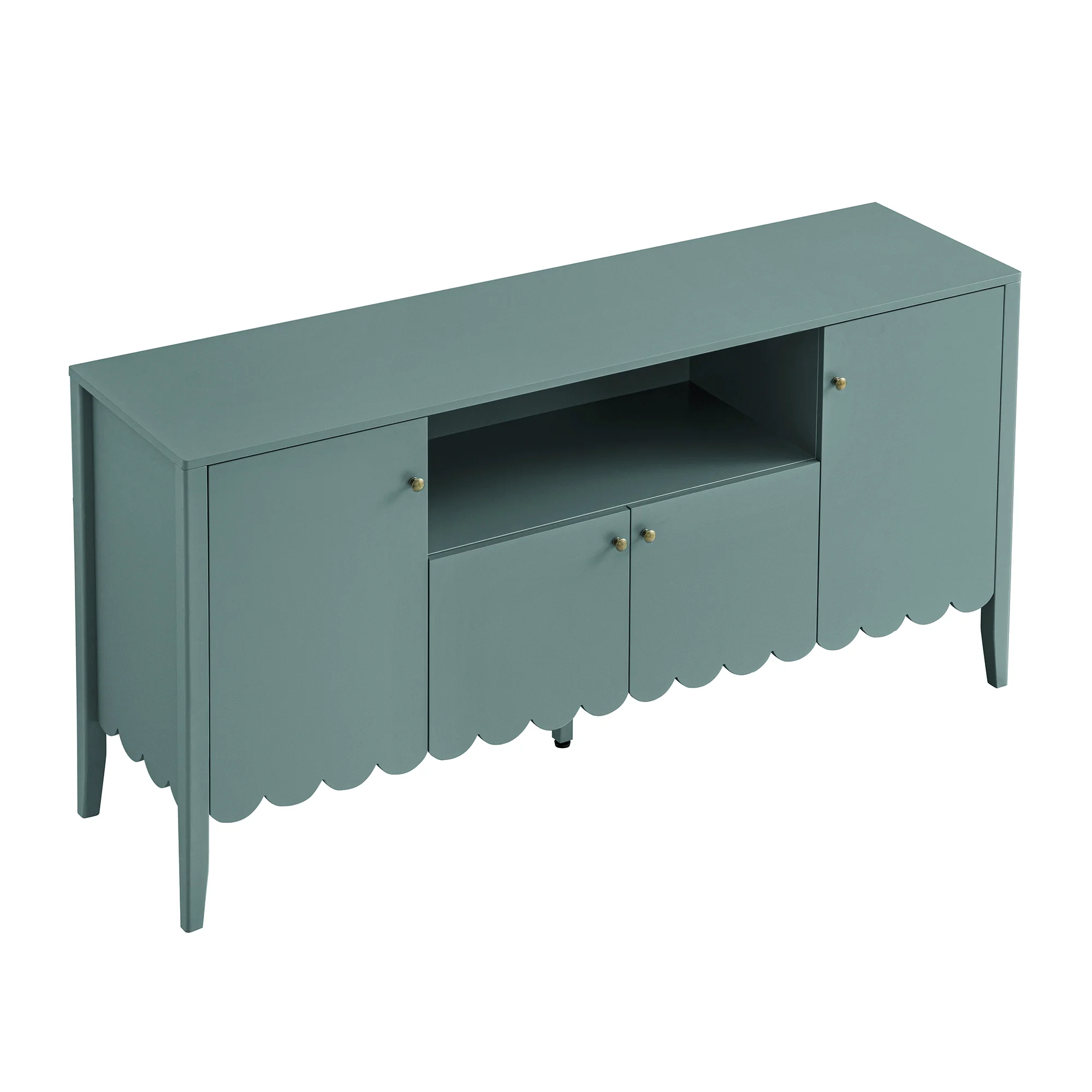 Henley Scalloped Edge 150cm Wide Sideboard with Open Shelf, Blue Spruce - Image 12