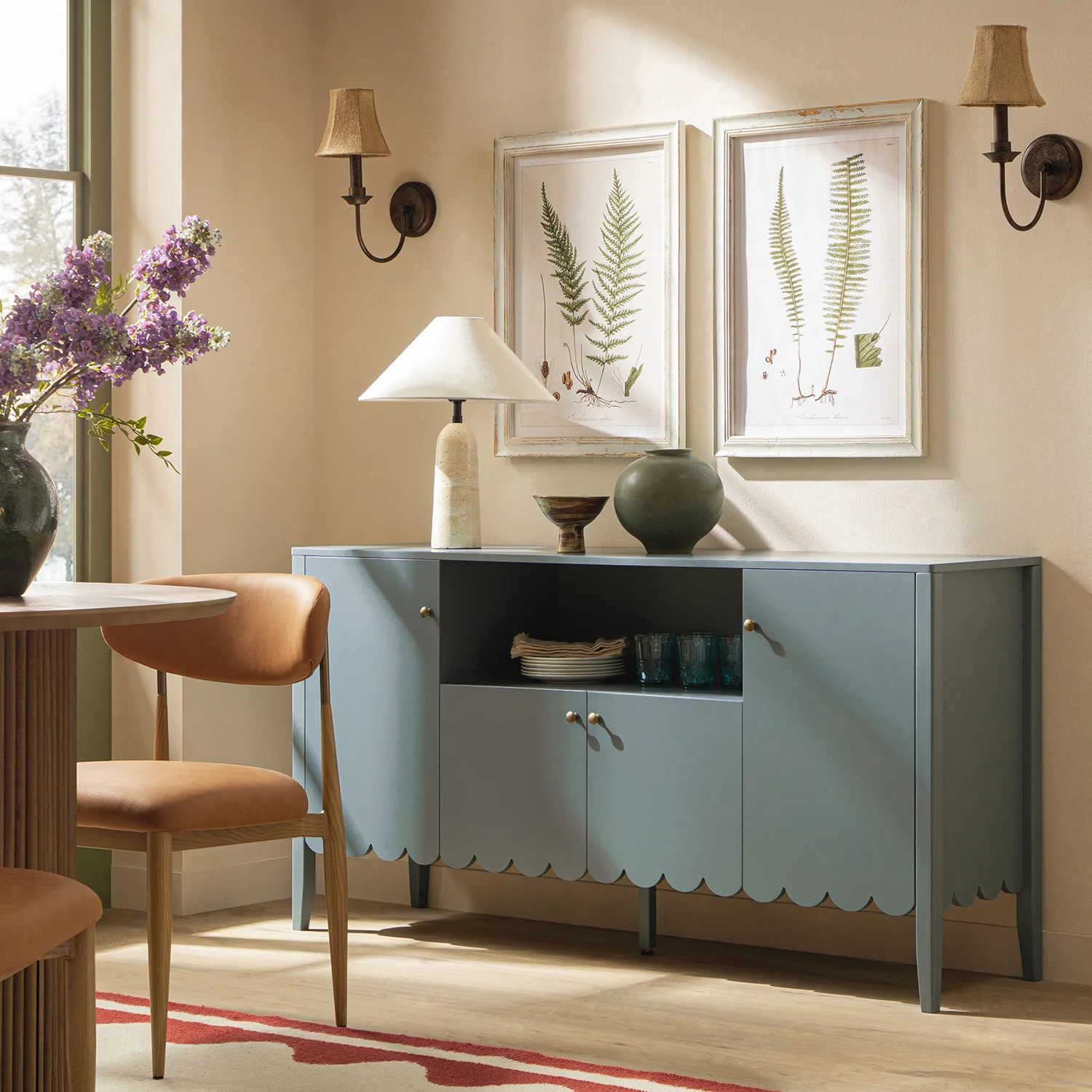 Henley Scalloped Edge 150cm Wide Sideboard with Open Shelf, Blue Spruce - Image 2