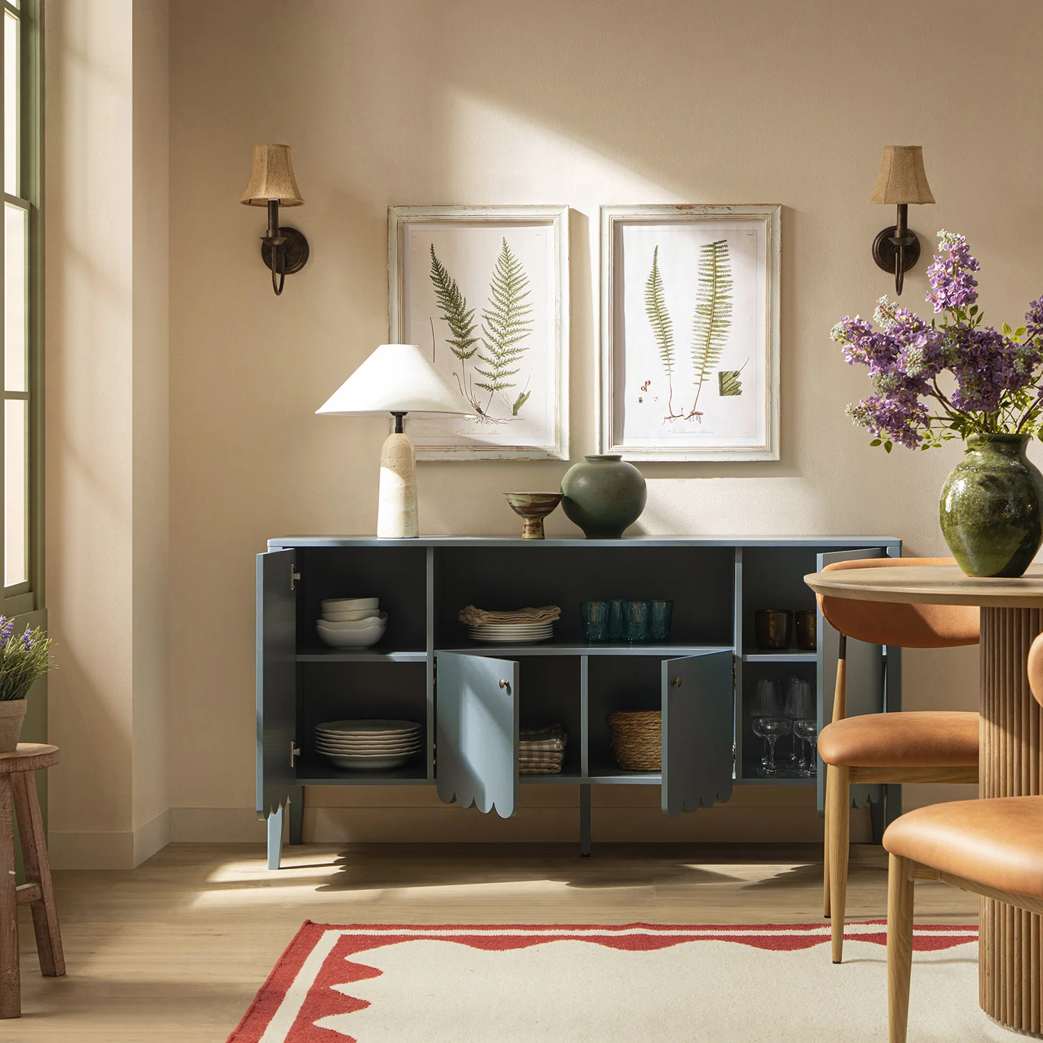 Henley Scalloped Edge 150cm Wide Sideboard with Open Shelf, Blue Spruce - Image 3