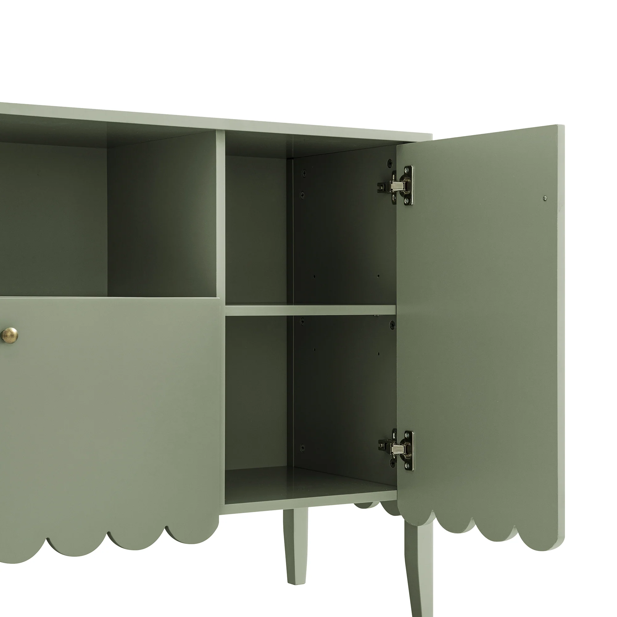 Henley Scalloped Edge 150cm Wide Sideboard with Open Shelf, Sage Green - Image 14