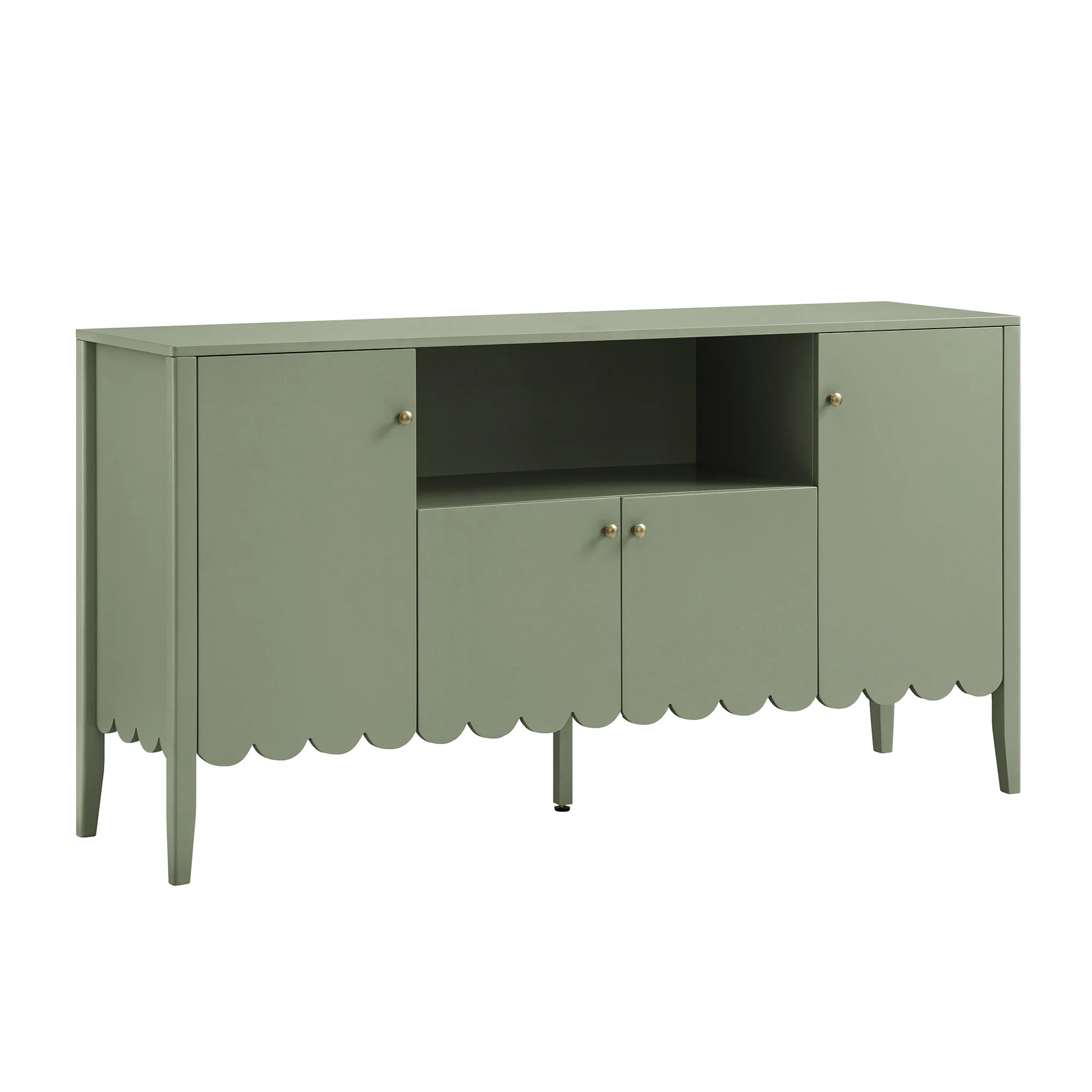 Henley Scalloped Edge 150cm Wide Sideboard with Open Shelf, Sage Green - Image 6