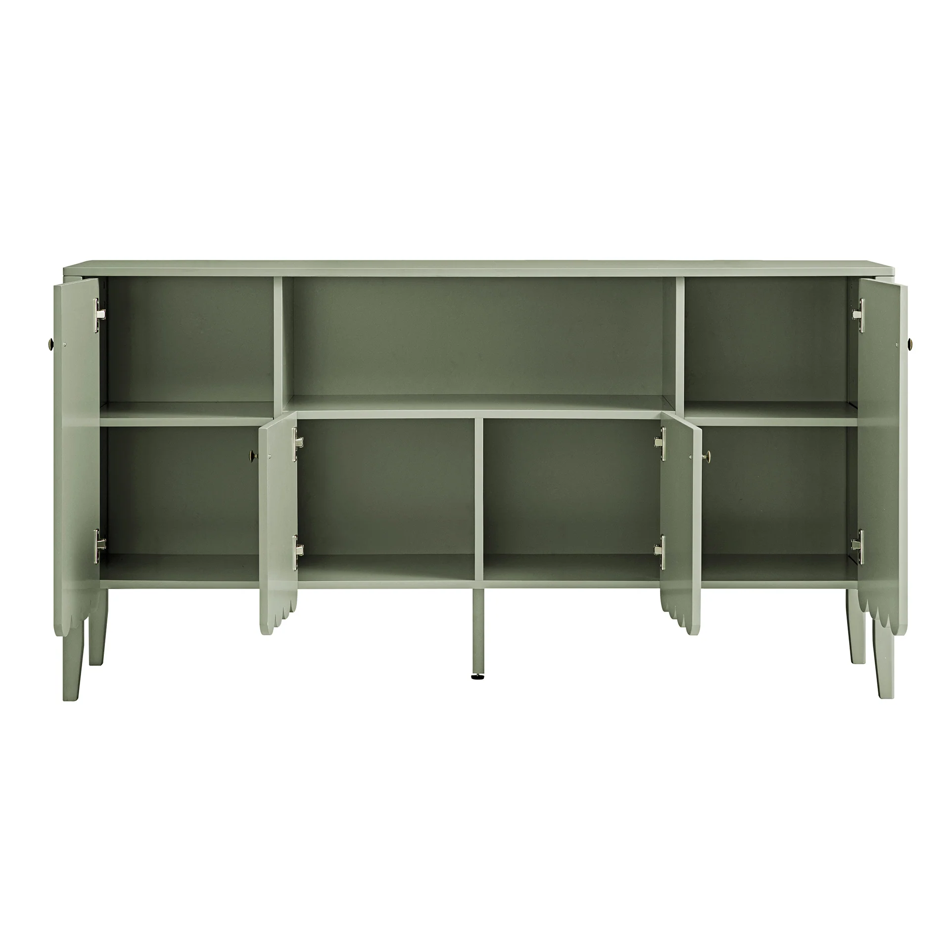 Henley Scalloped Edge 150cm Wide Sideboard with Open Shelf, Sage Green - Image 8