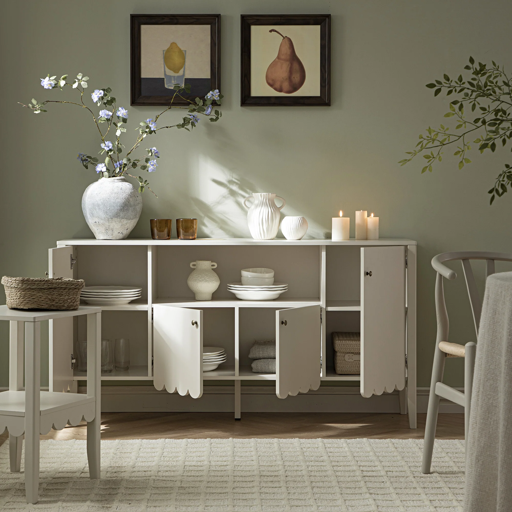Henley Scalloped Edge 150cm Wide Sideboard with Open Shelf, Light Sand - Image 3