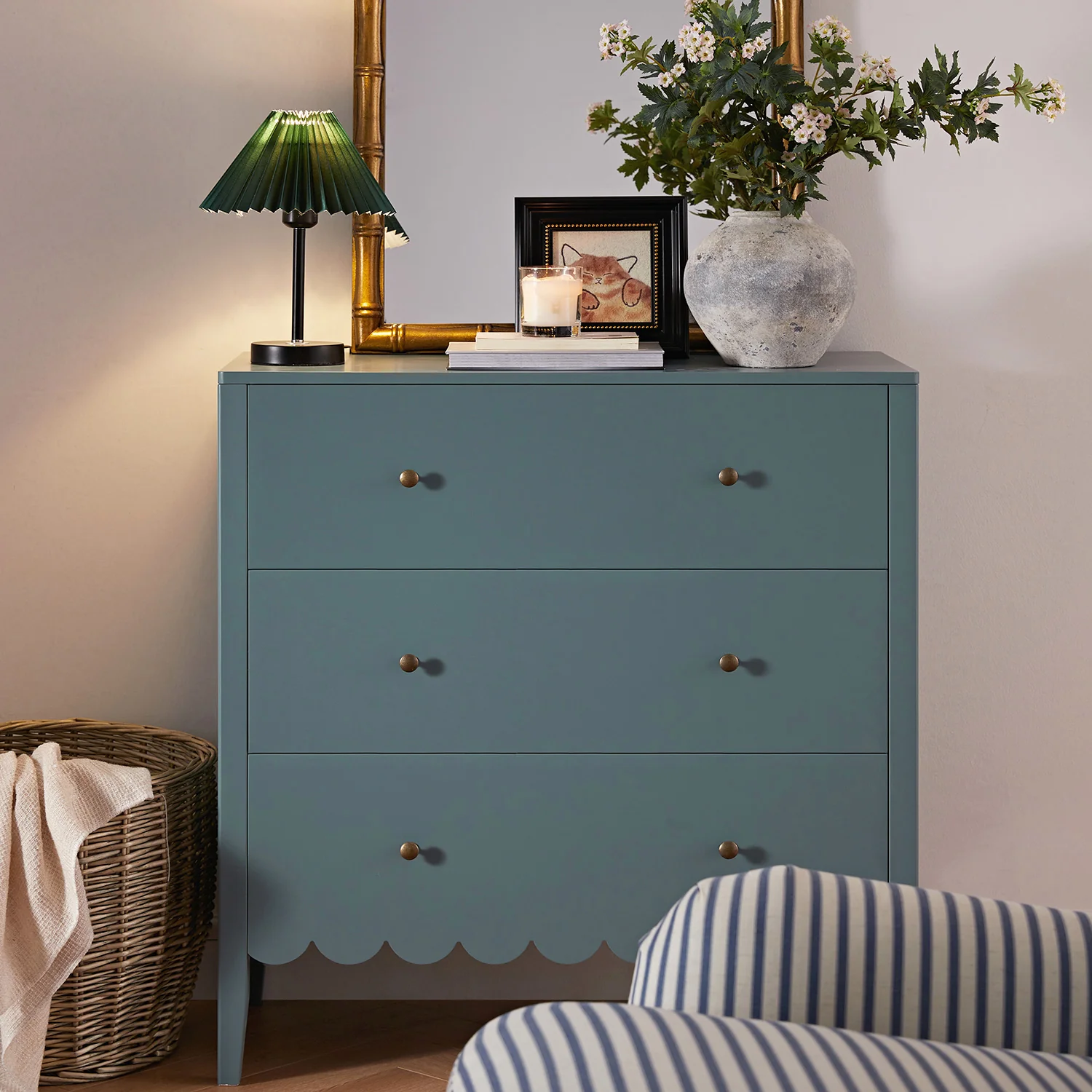 Henley Scalloped Edge 3 Drawer Chest, Blue Spruce