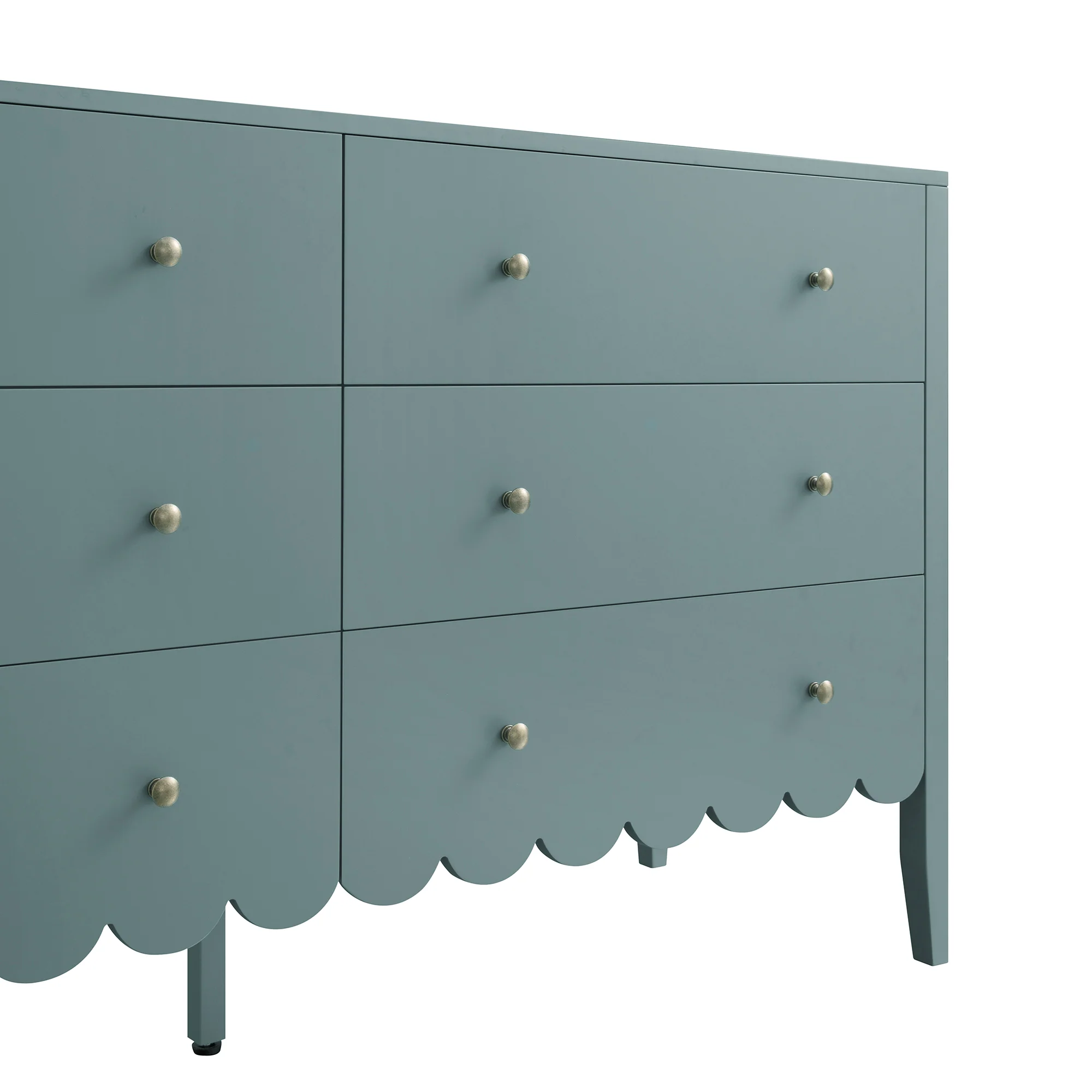 Henley Scalloped Edge 6 Drawer 140cm Wide Chest, Blue Spruce - Image 12
