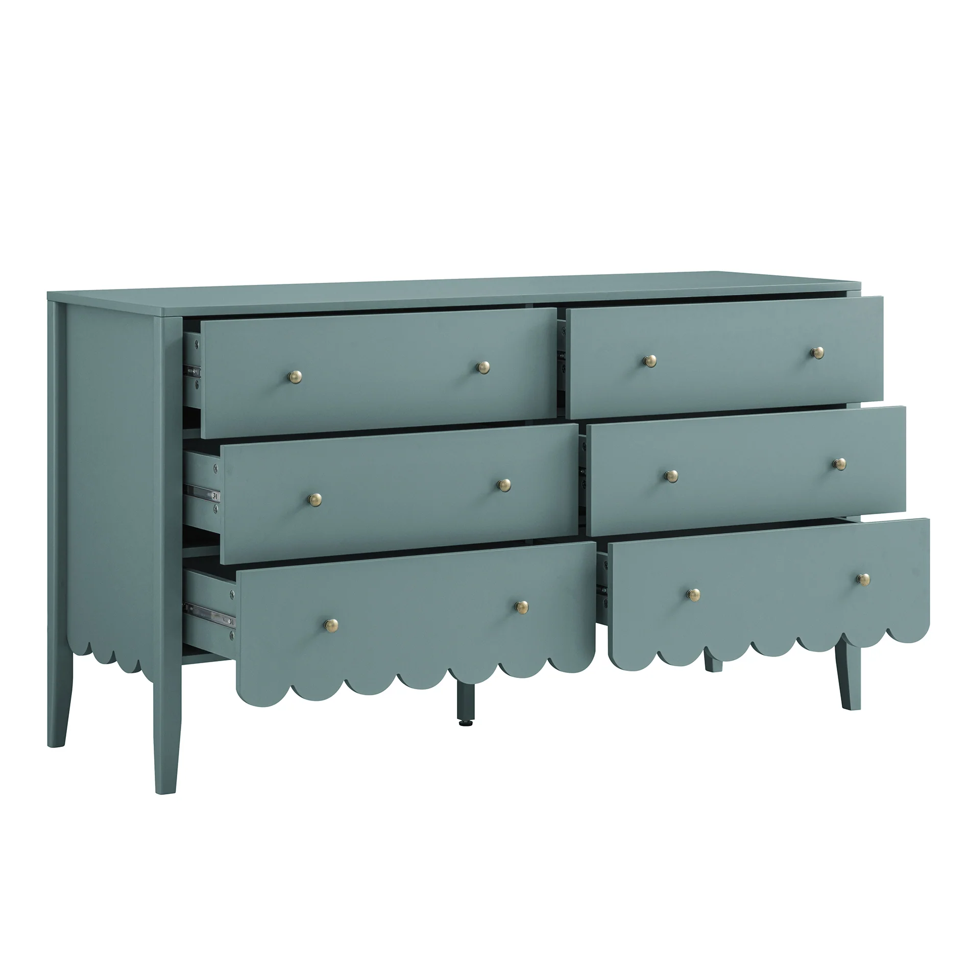 Henley Scalloped Edge 6 Drawer 140cm Wide Chest, Blue Spruce - Image 8
