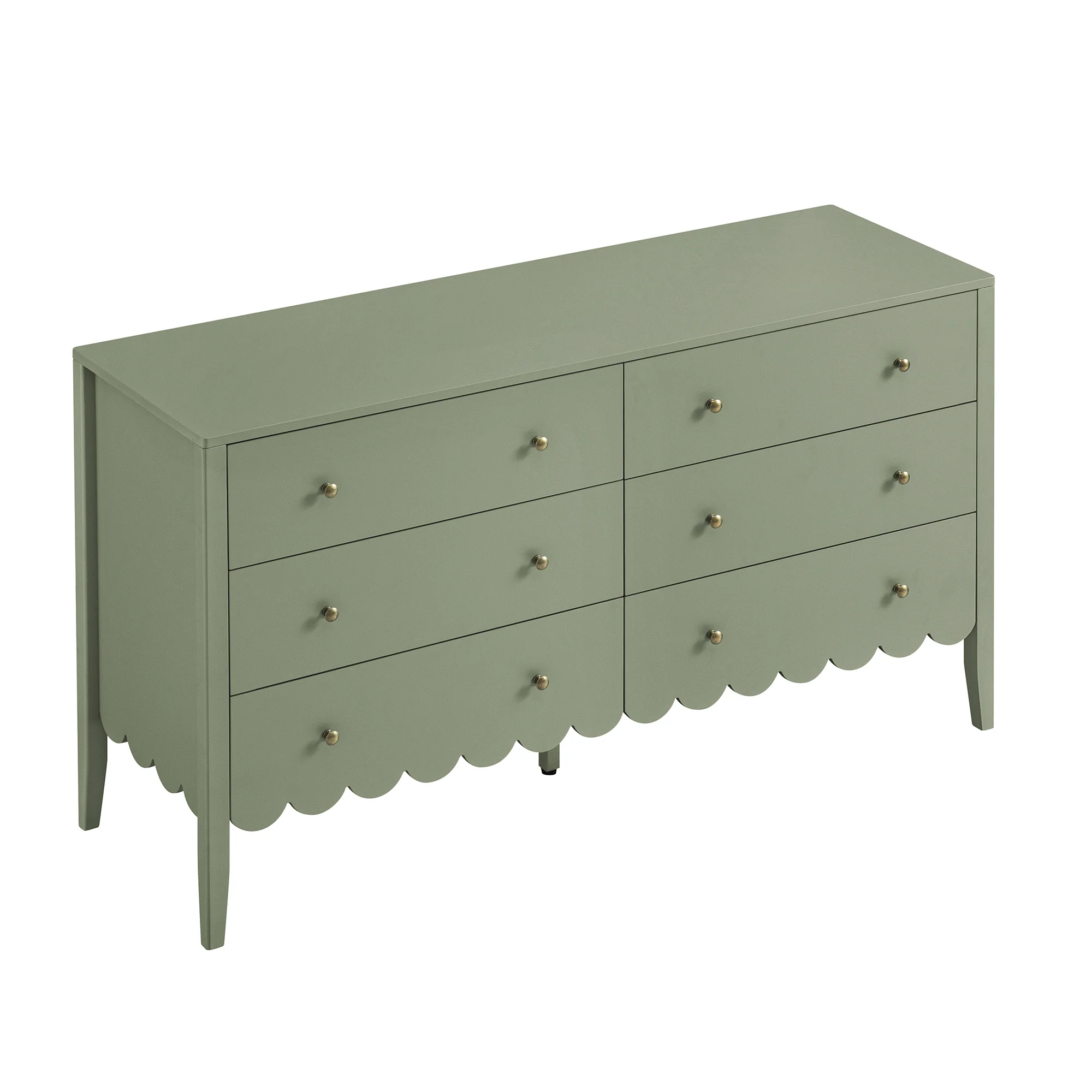 Henley Scalloped Edge 6 Drawer 140cm Wide Chest, Sage Green - Image 10