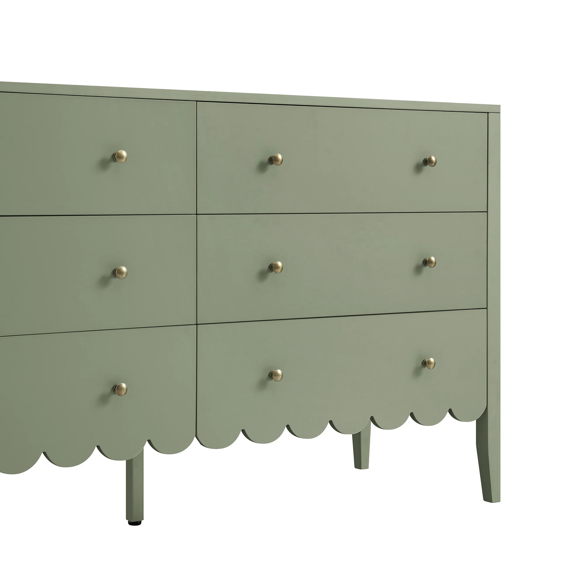 Henley Scalloped Edge 6 Drawer 140cm Wide Chest, Sage Green - Image 14