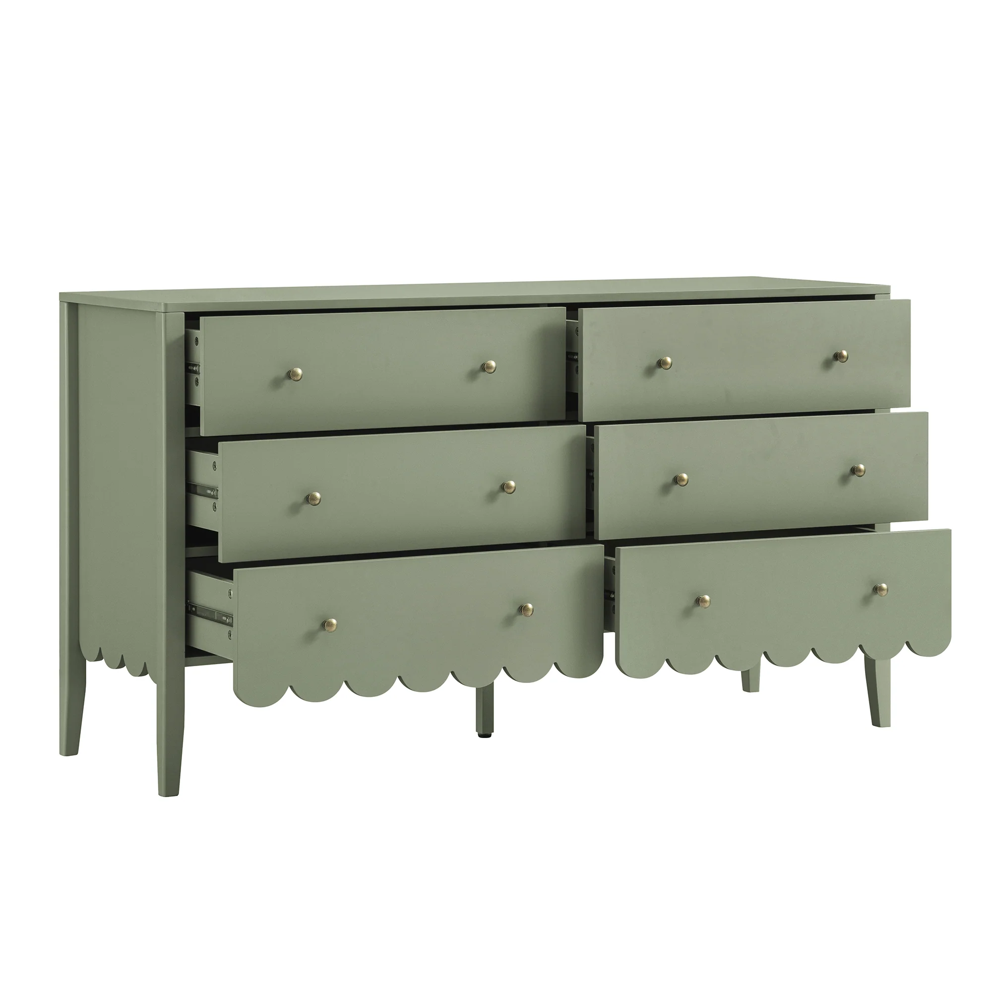 Henley Scalloped Edge 6 Drawer 140cm Wide Chest, Sage Green - Image 7