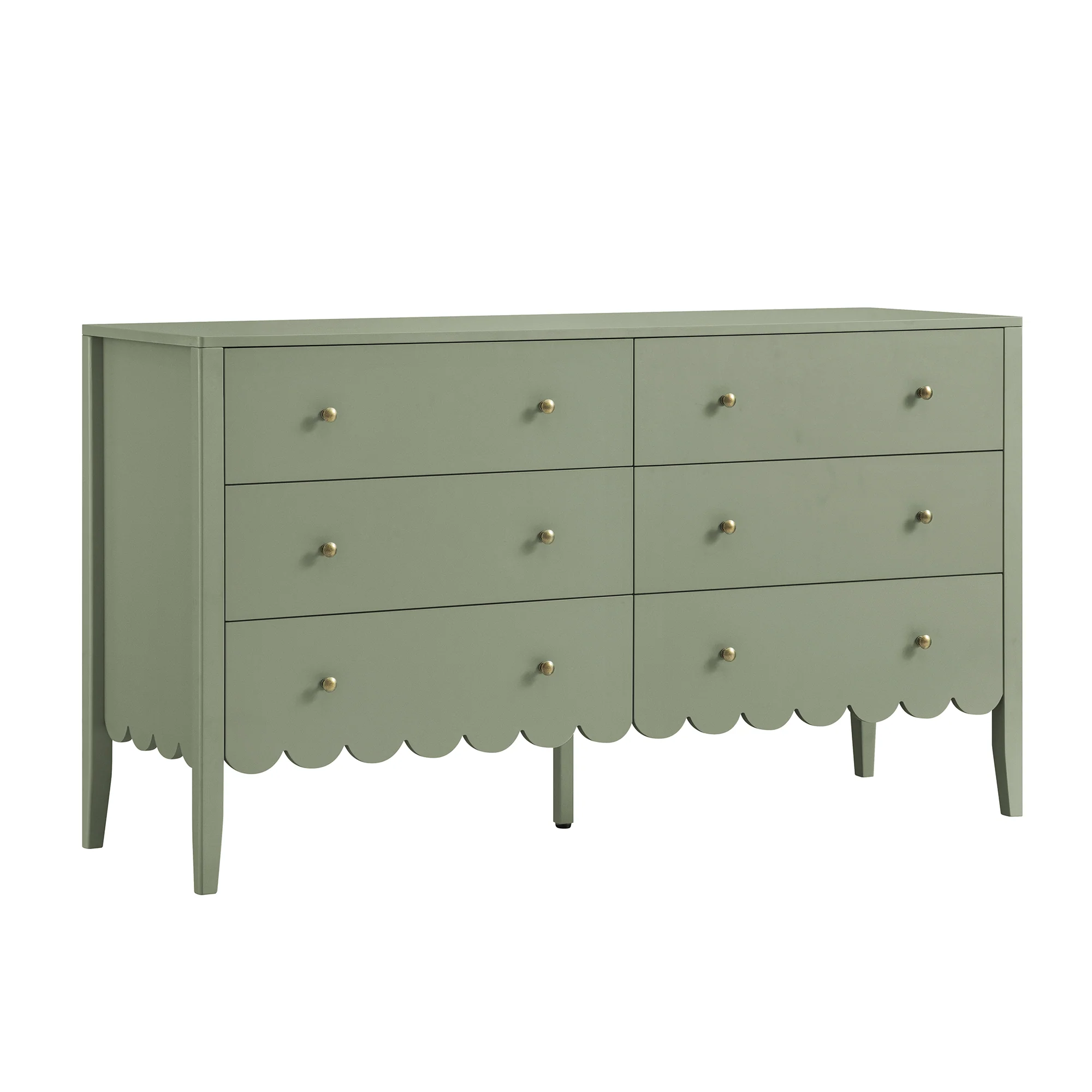 Henley Scalloped Edge 6 Drawer 140cm Wide Chest, Sage Green - Image 9