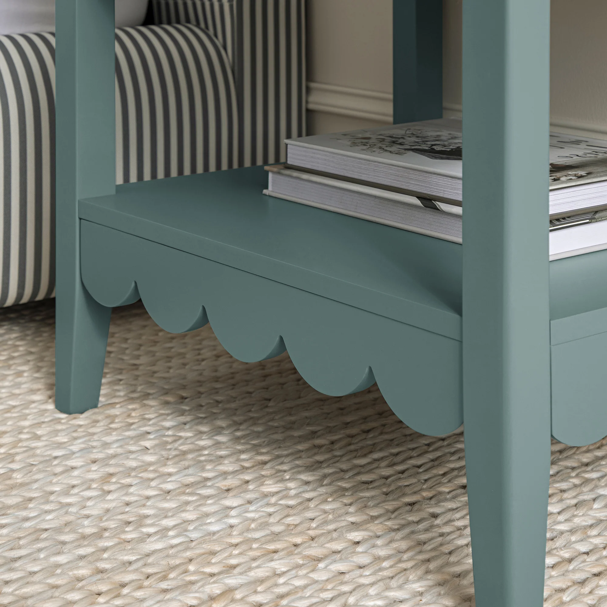 Henley Scalloped Edge Bedside Table with Drawer, Blue Spruce - Image 4