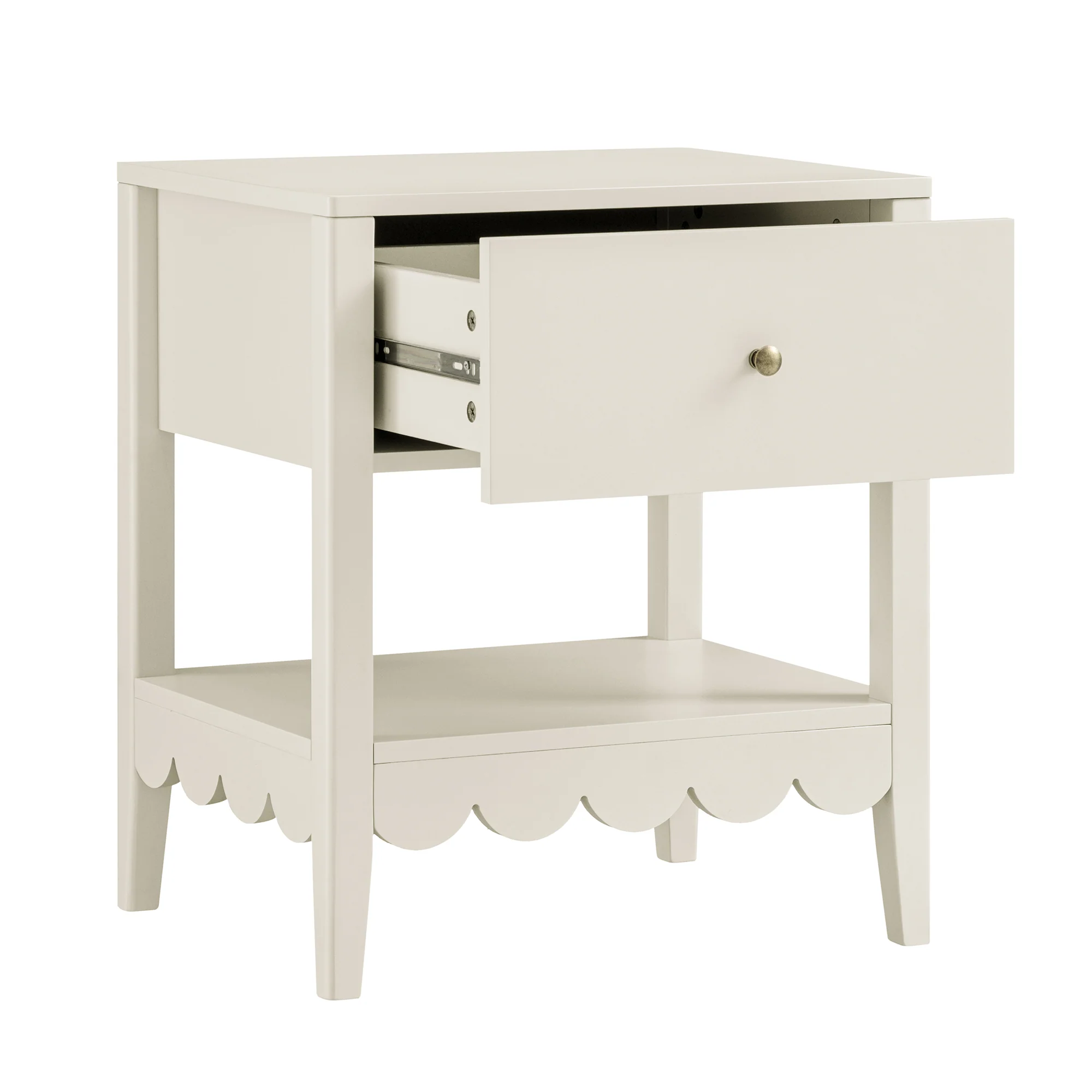 Henley Scalloped Edge Bedside Table with Drawer, Light Sand - Image 8