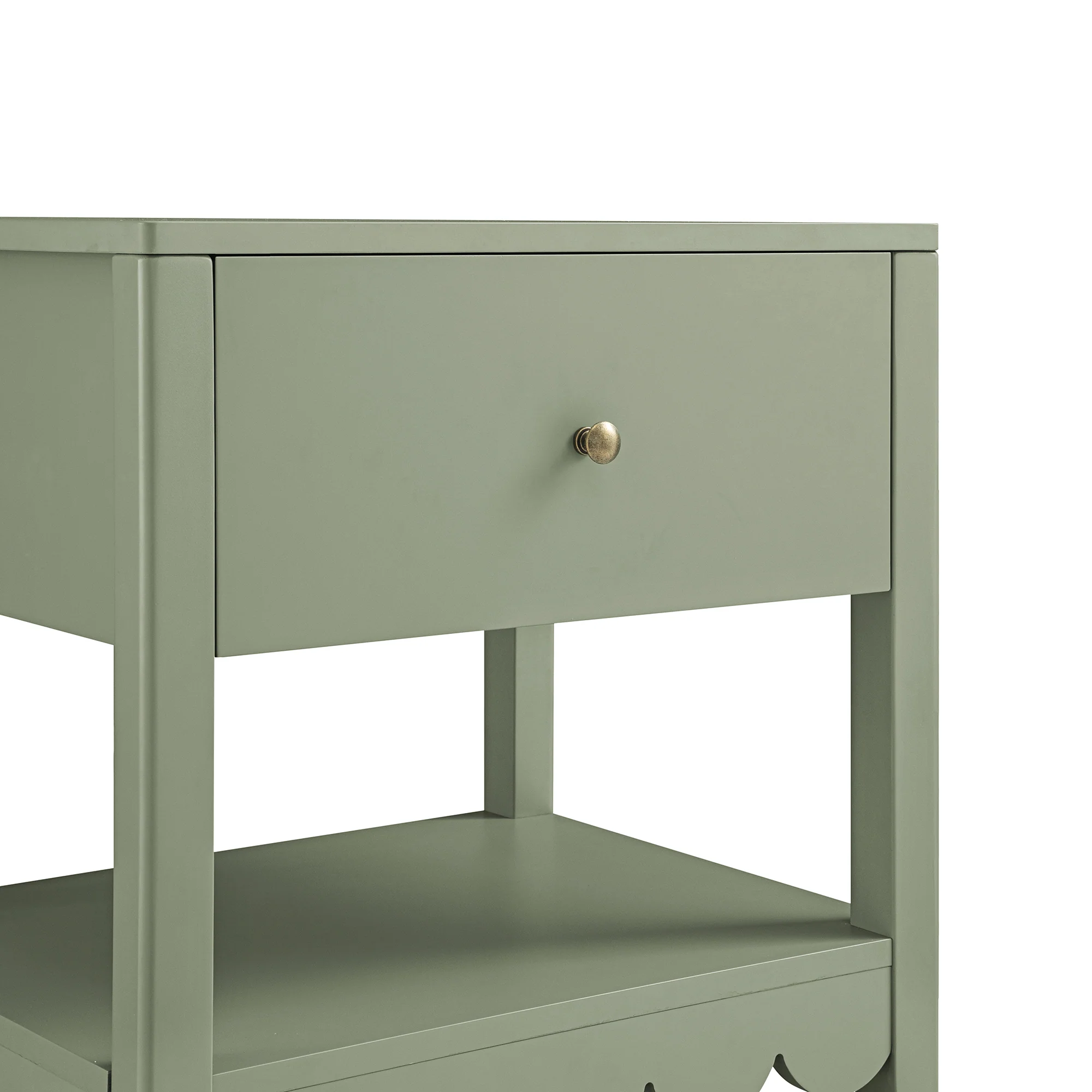 Henley Scalloped Edge Bedside Table with Drawer, Sage Green - Image 13