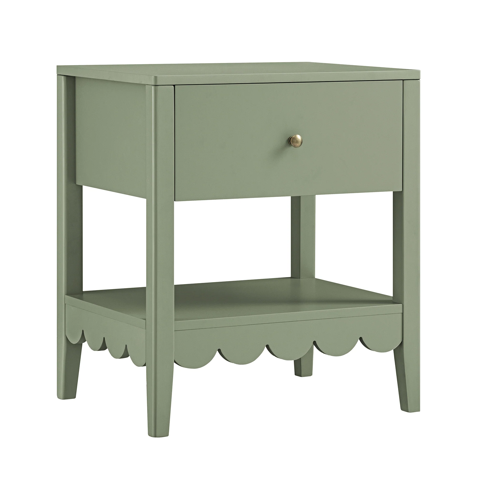 Henley Scalloped Edge Bedside Table with Drawer, Sage Green - Image 6