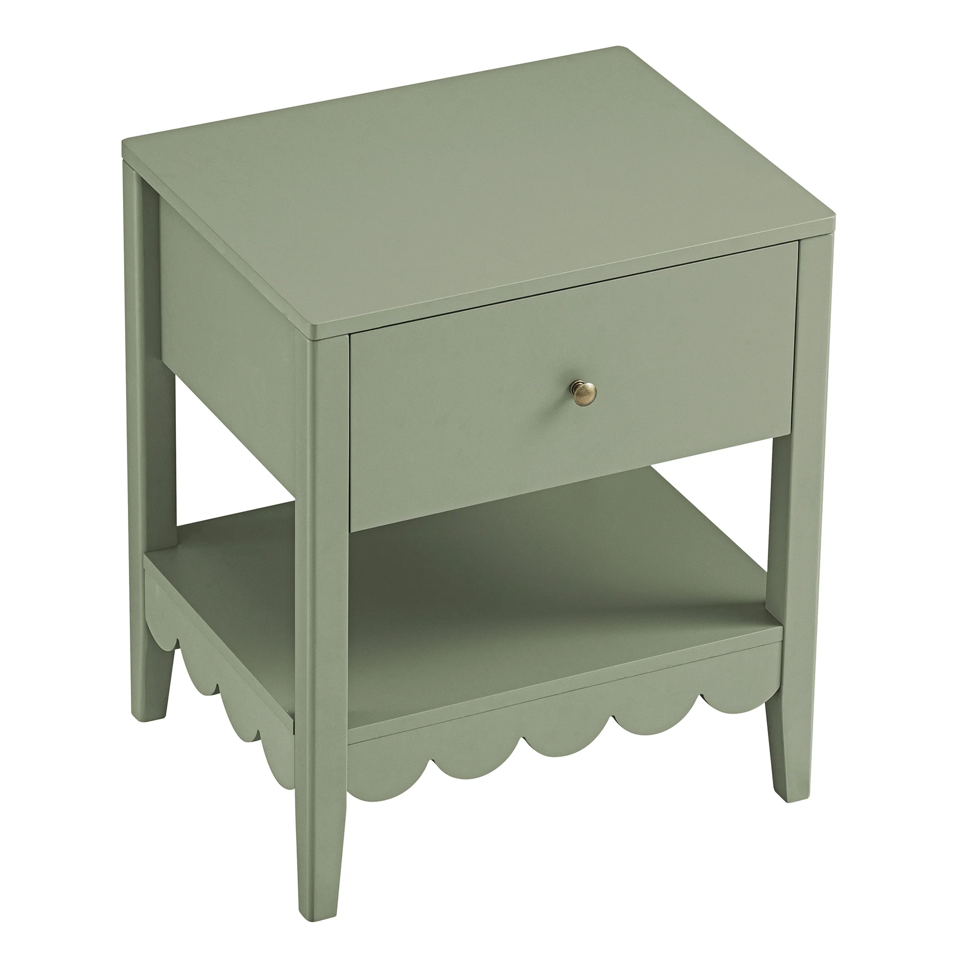 Henley Scalloped Edge Bedside Table with Drawer, Sage Green - Image 9