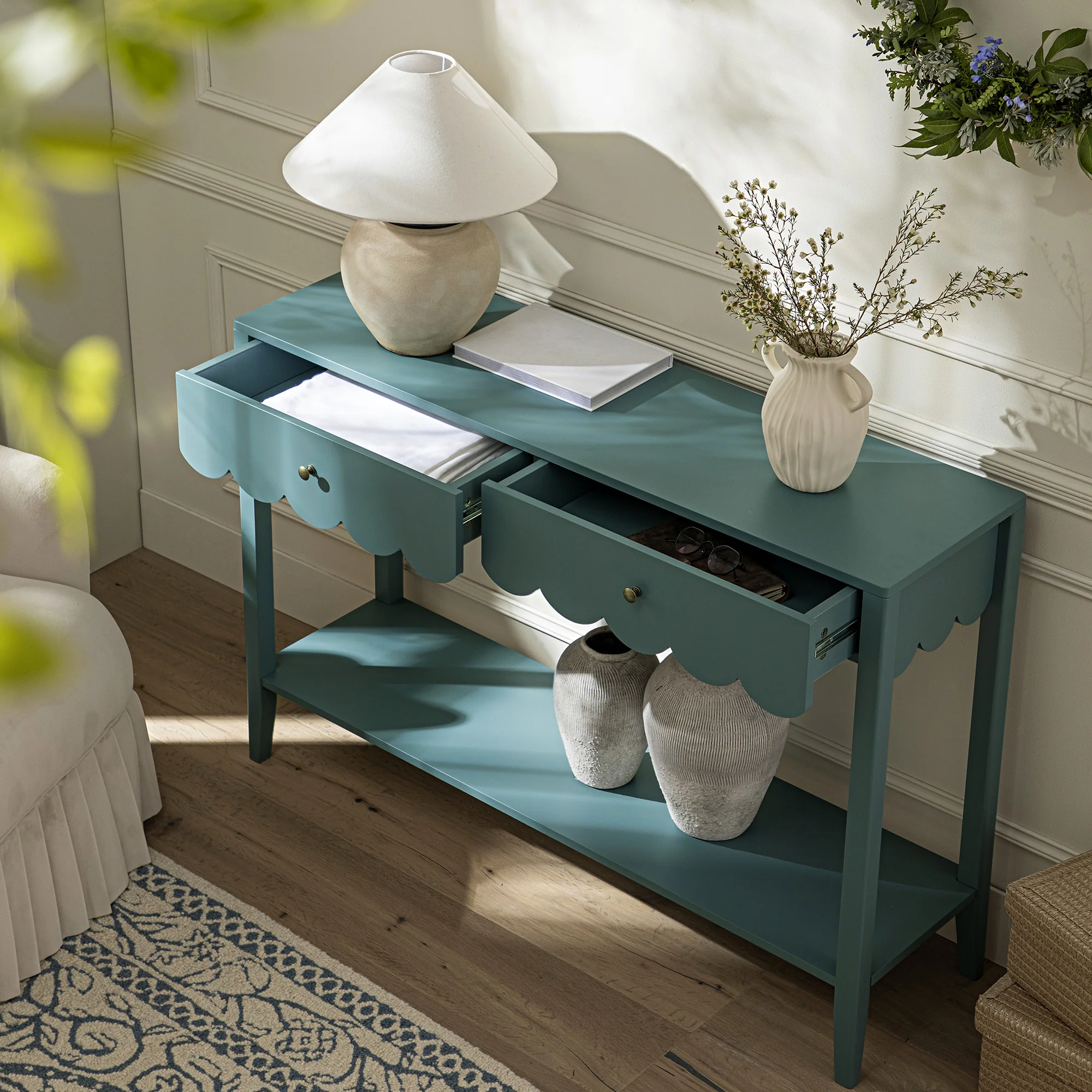 Henley Scalloped Edge Console Table, Blue Spruce - Image 3
