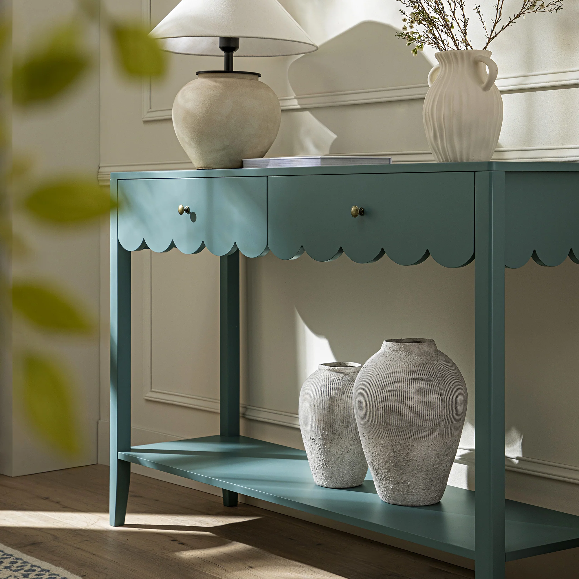 Henley Scalloped Edge Console Table, Blue Spruce - Image 4
