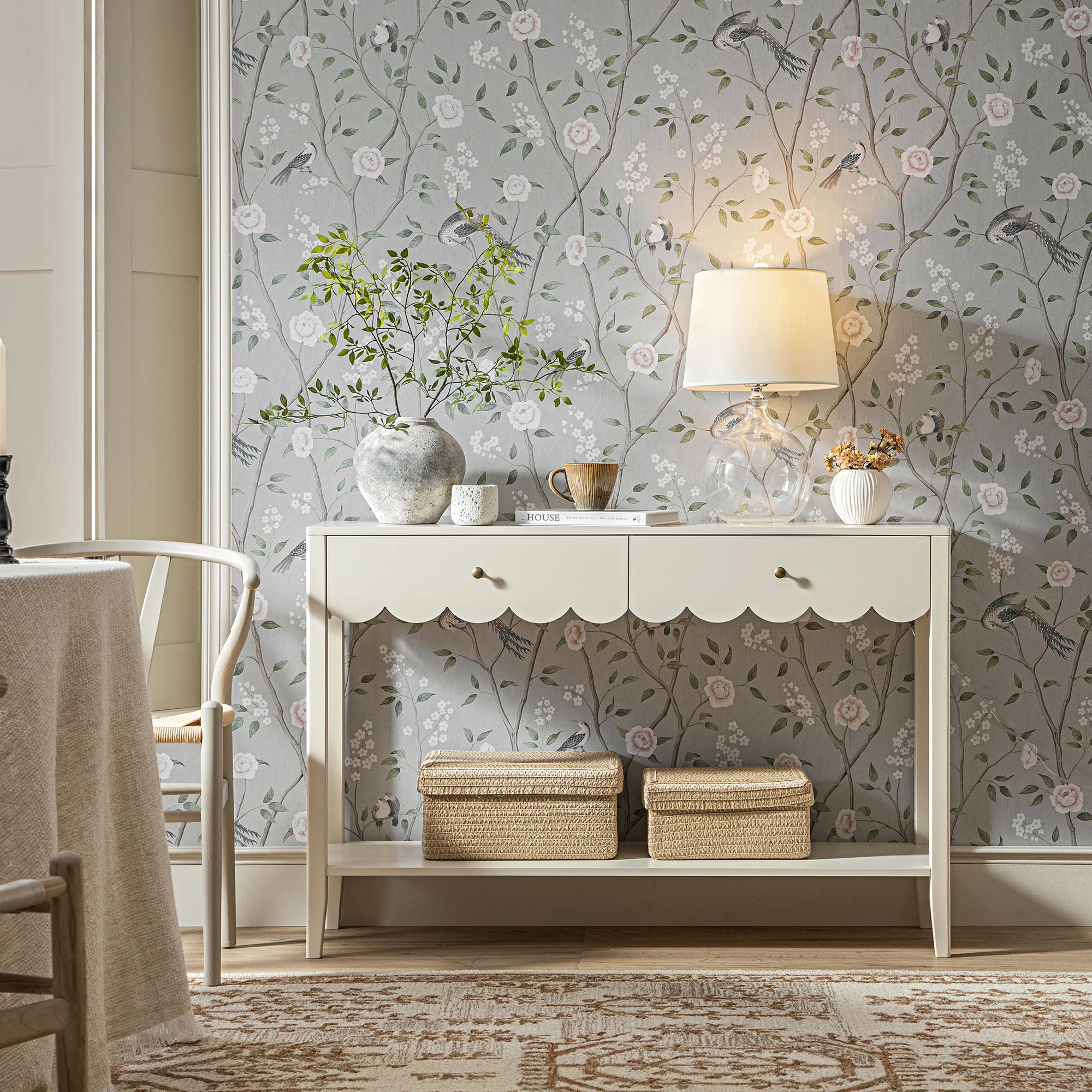 Henley Scalloped Edge Console Table, Light Sand - Image 2