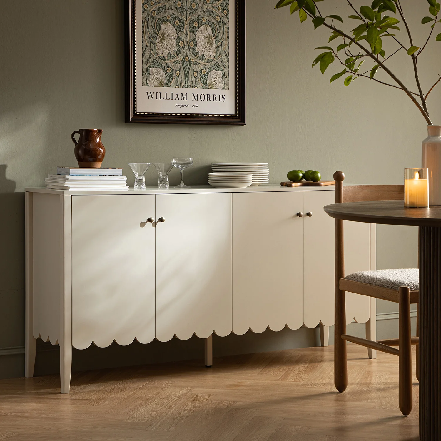 Henley Scalloped Edge 150cm Wide Sideboard, Light Sand - Image 2