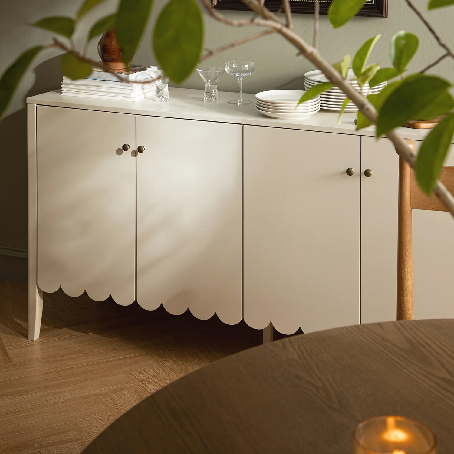 Henley Scalloped Edge 150cm Wide Sideboard, Light Sand - Image 4