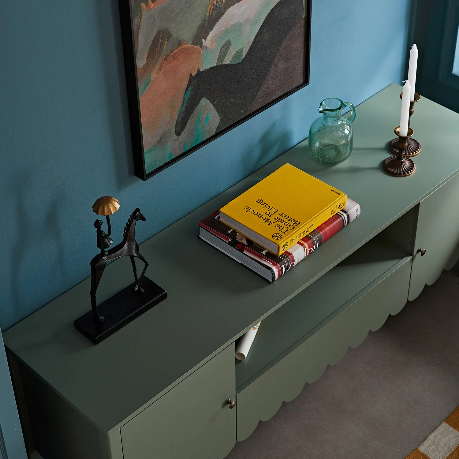 Henley Scalloped Edge 150cm Wide TV Unit, Sage Green - Image 4