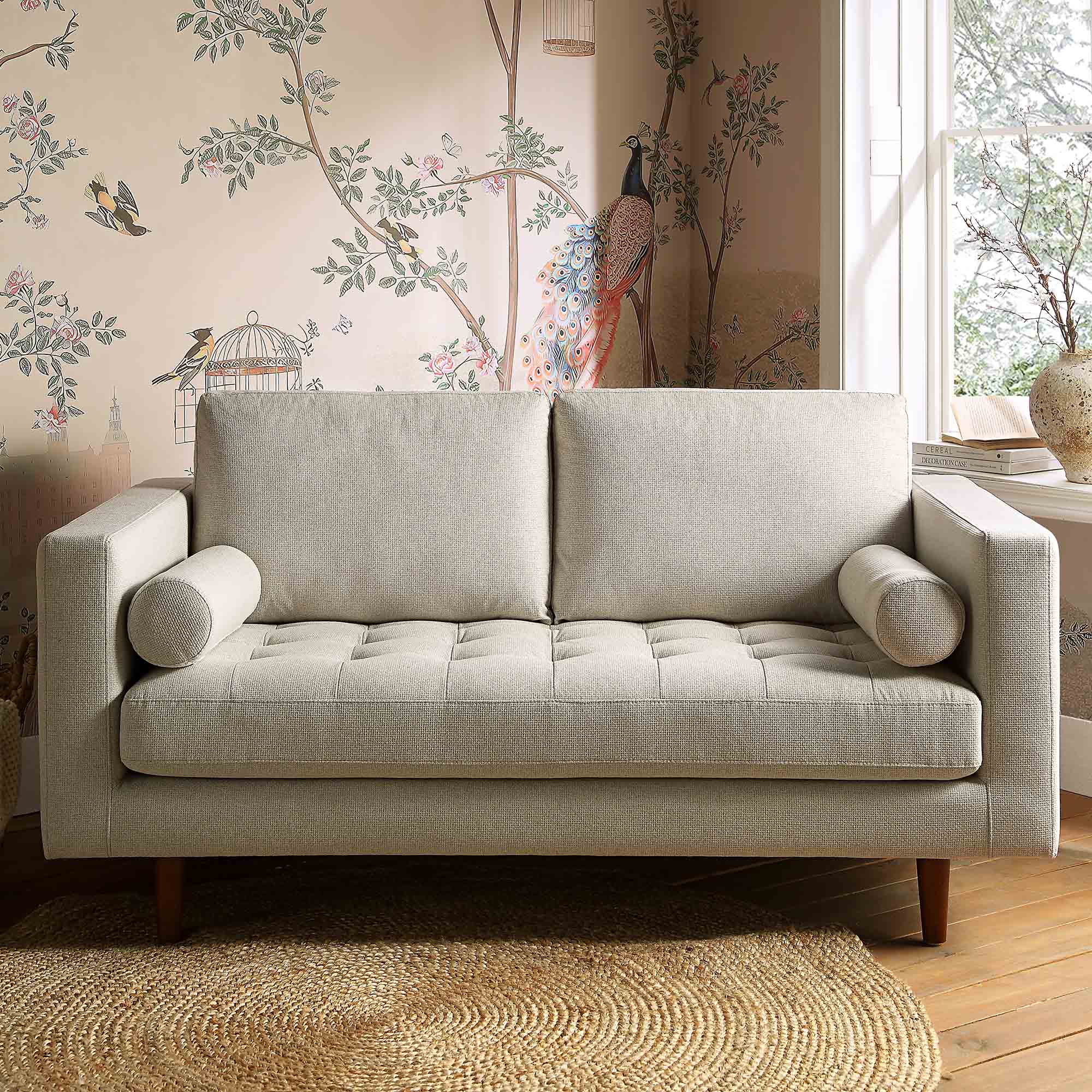 Henrietta 2-Seater Sofa, Beige Woven Fabric - Image 2