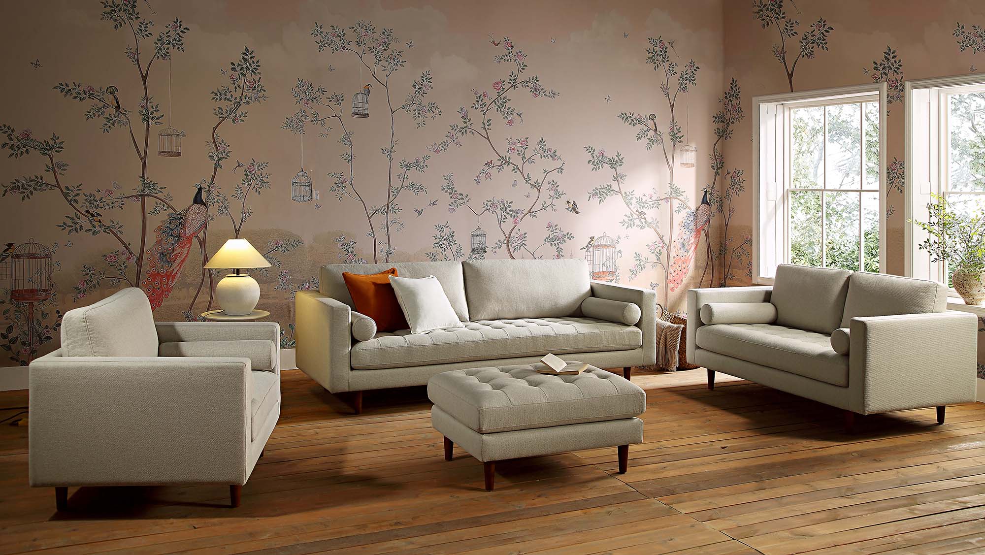 Henrietta 2-Seater Sofa, Beige Woven Fabric - Image 4