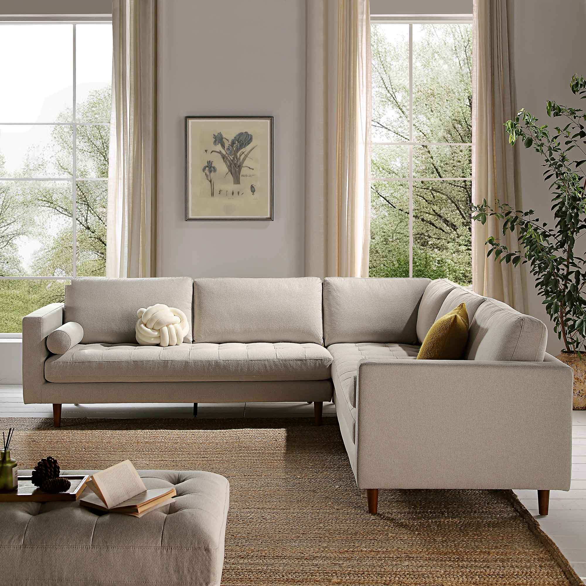Henrietta 5+Seater Corner Sofa, Beige Woven Fabric - Image 3