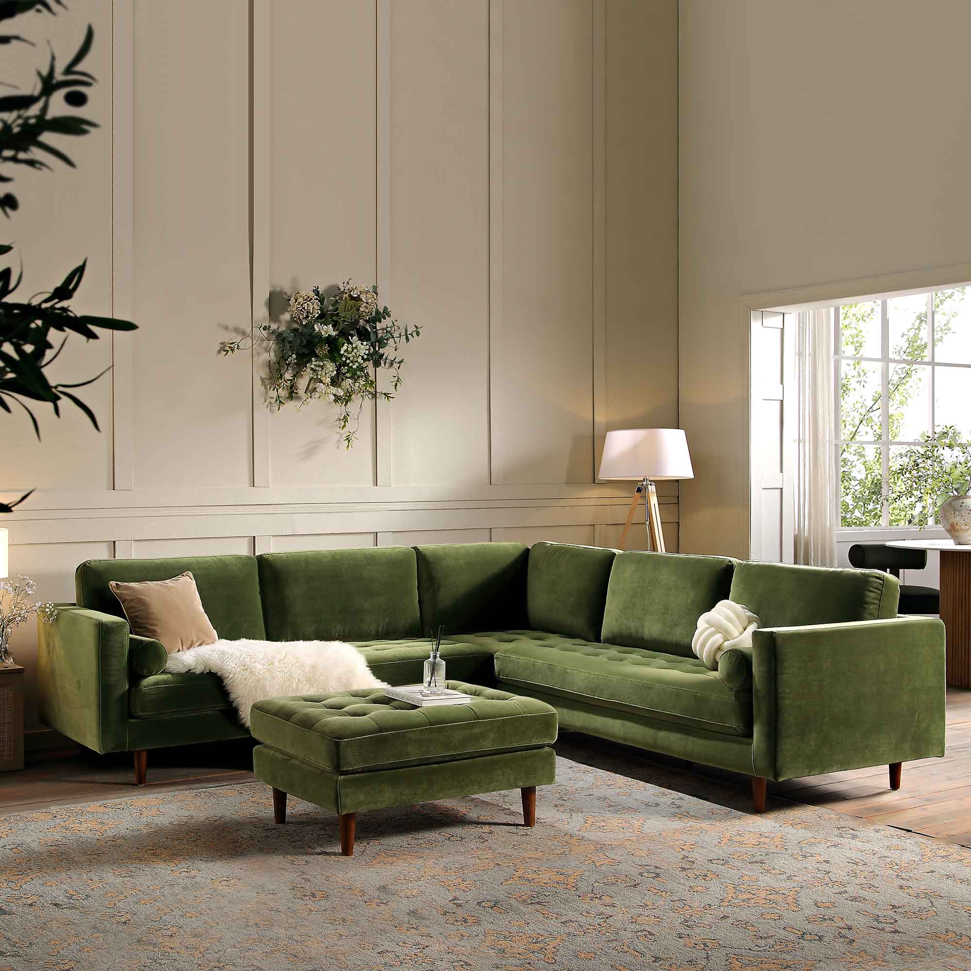 Henrietta 5+Seater Corner Sofa, Moss Green Velvet - Image 2