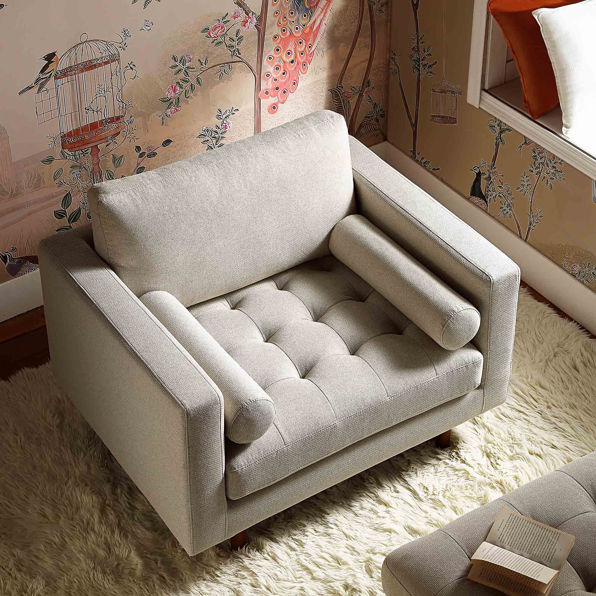 Henrietta Armchair, Beige Woven Fabric - Image 3