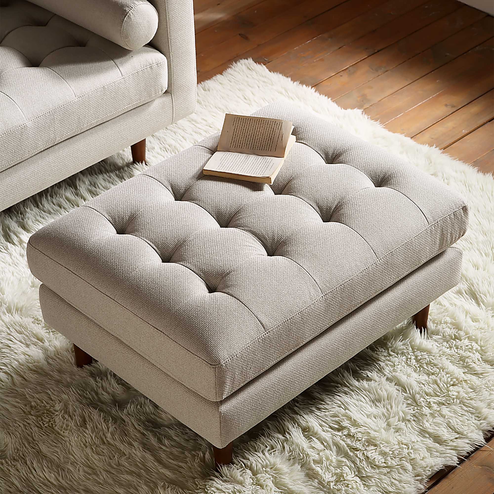 Henrietta Ottoman, Beige Woven Fabric - Image 2